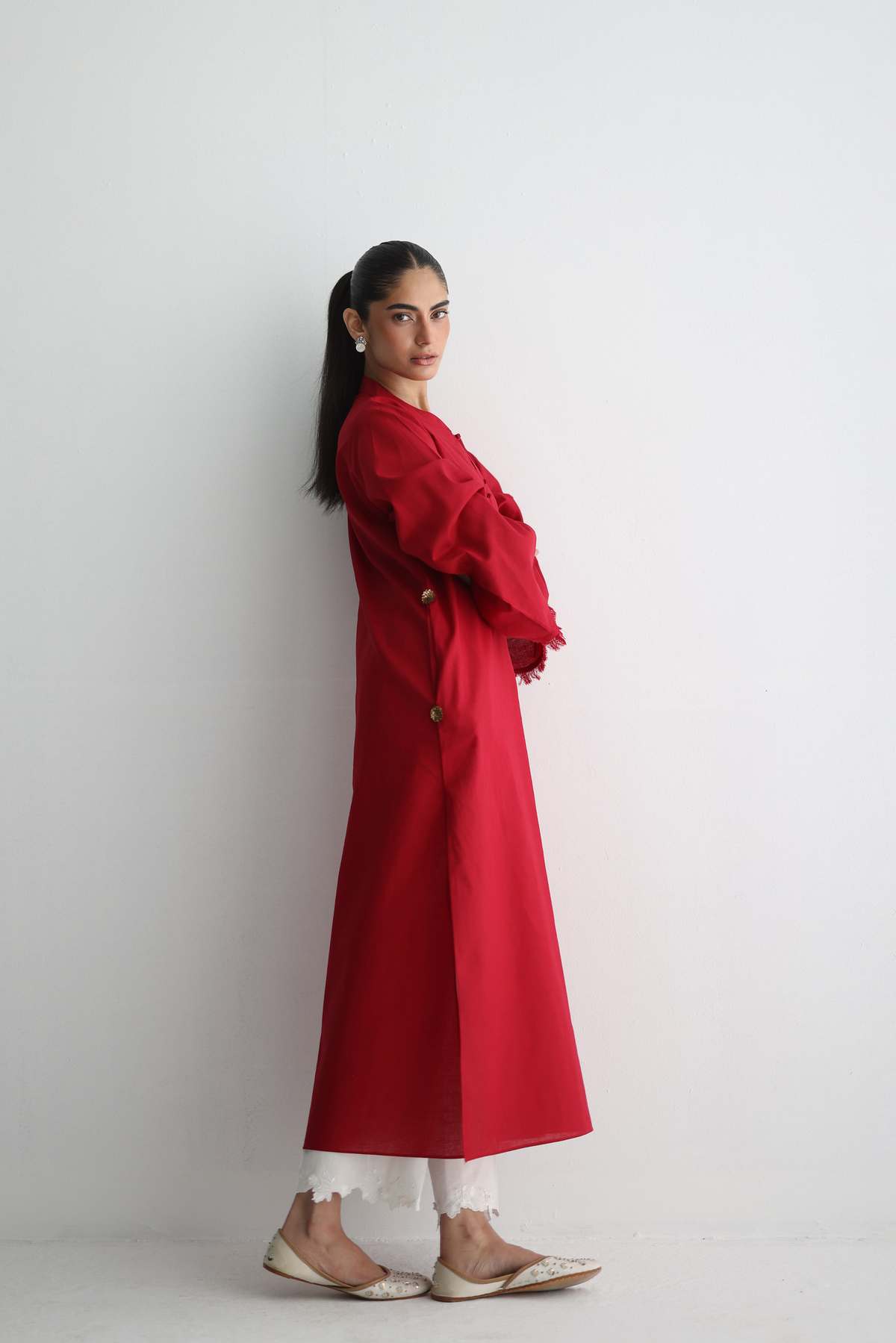 Ruby Red - Kurta with Pocket Detailing