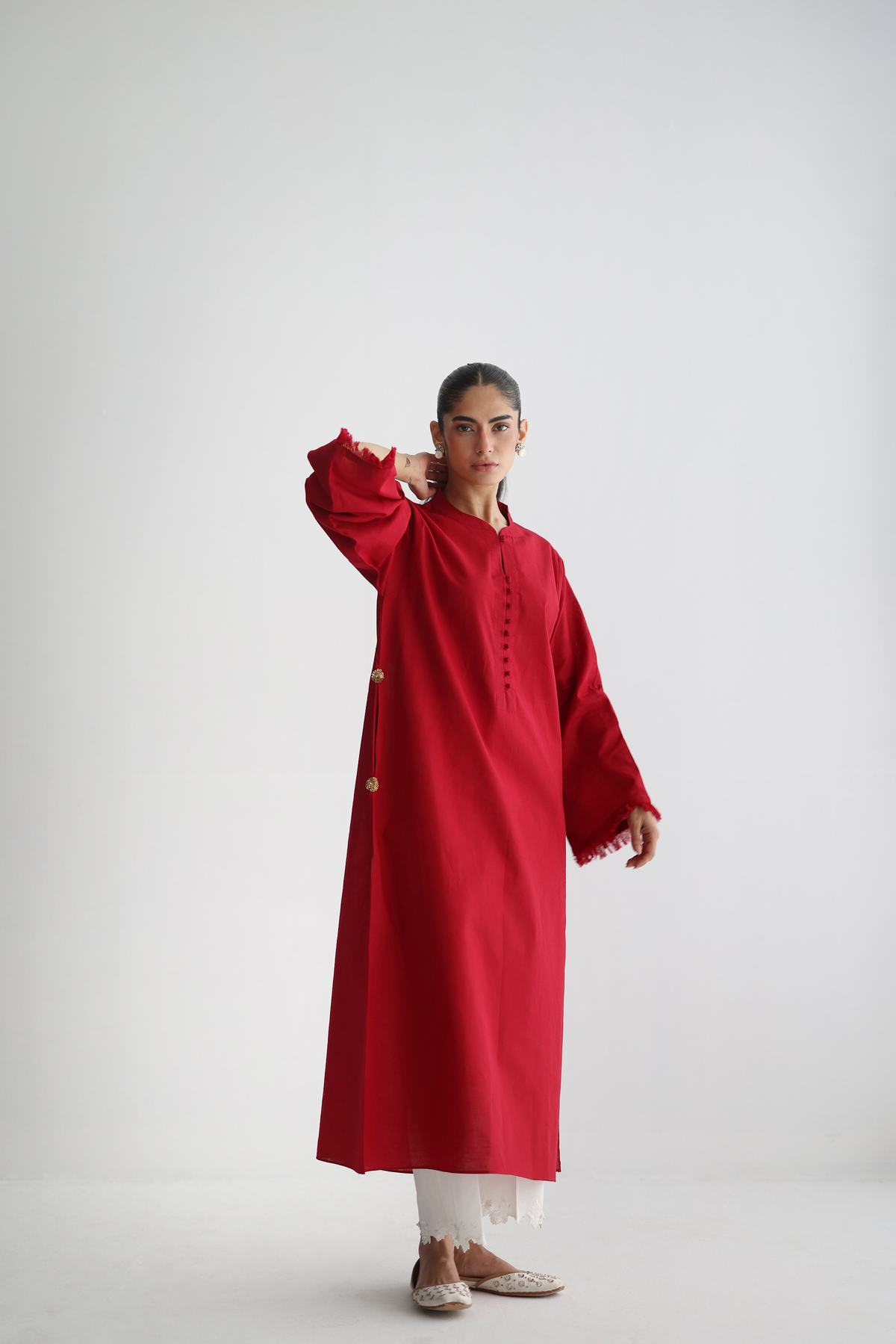Ruby Red - Kurta with Pocket Detailing