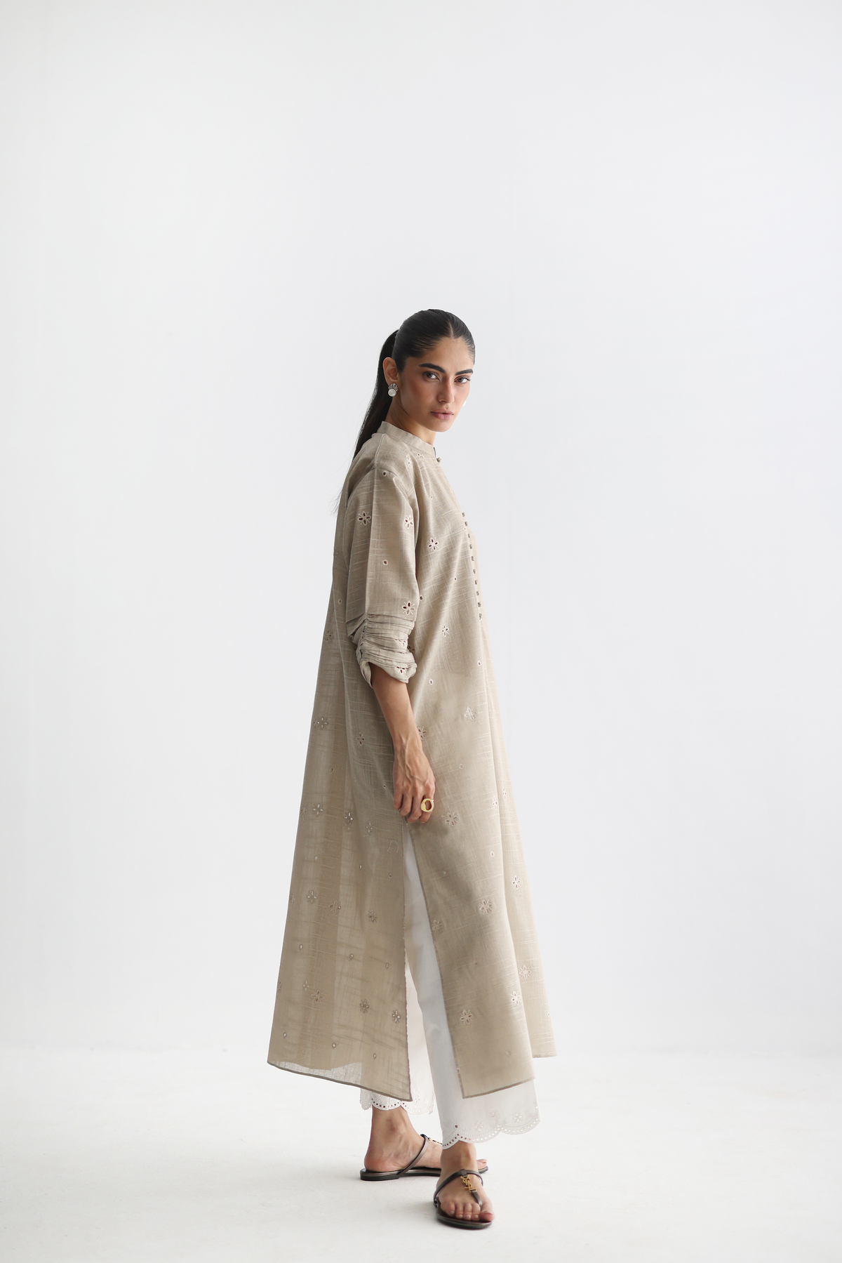 Fawn - All-over Cutwork Kurta