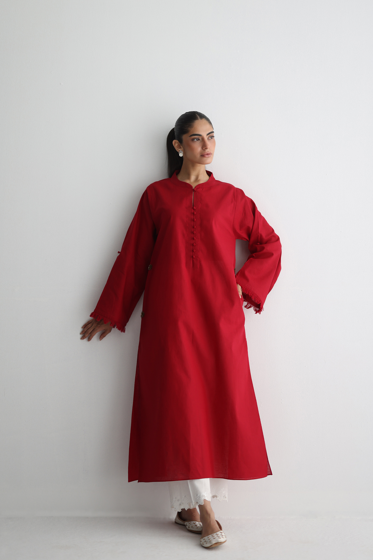 Ruby Red - Kurta with Pocket Detailing