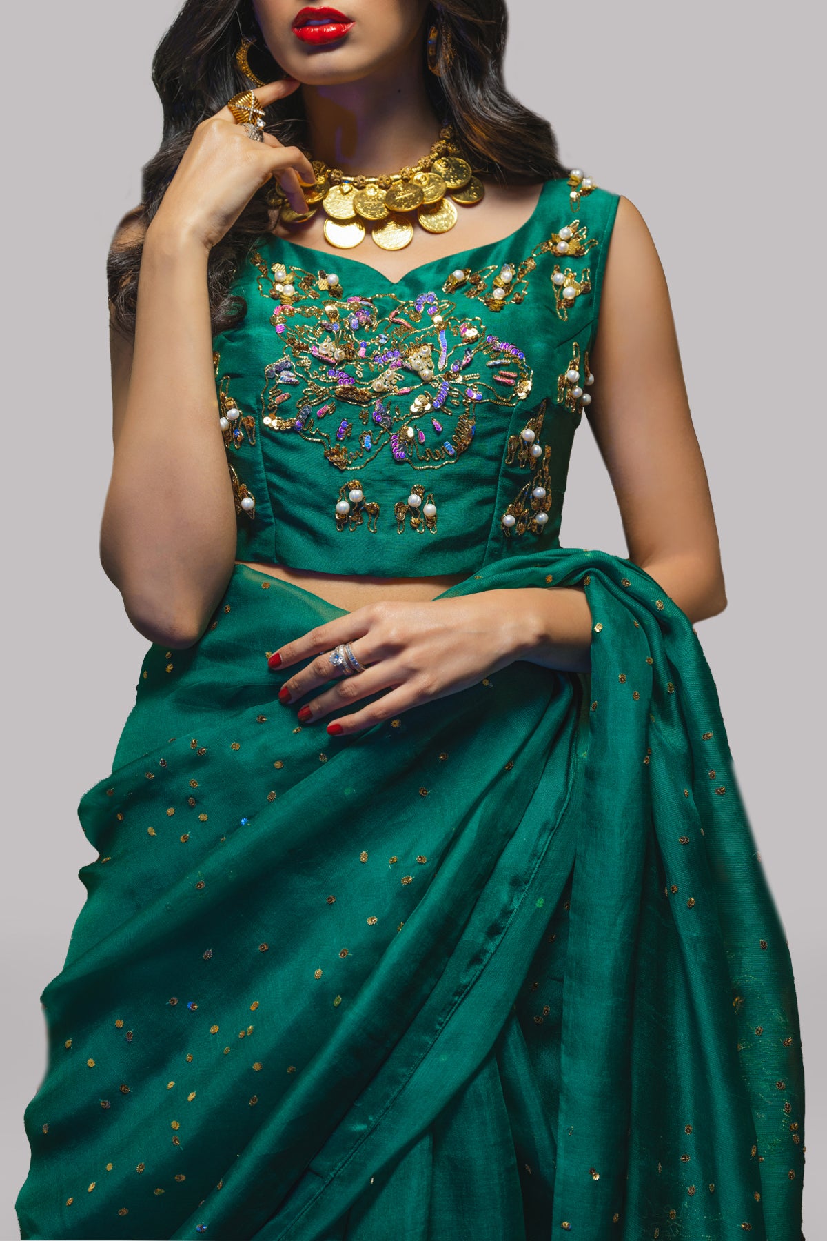 Evergreen Embellished Organza Sari