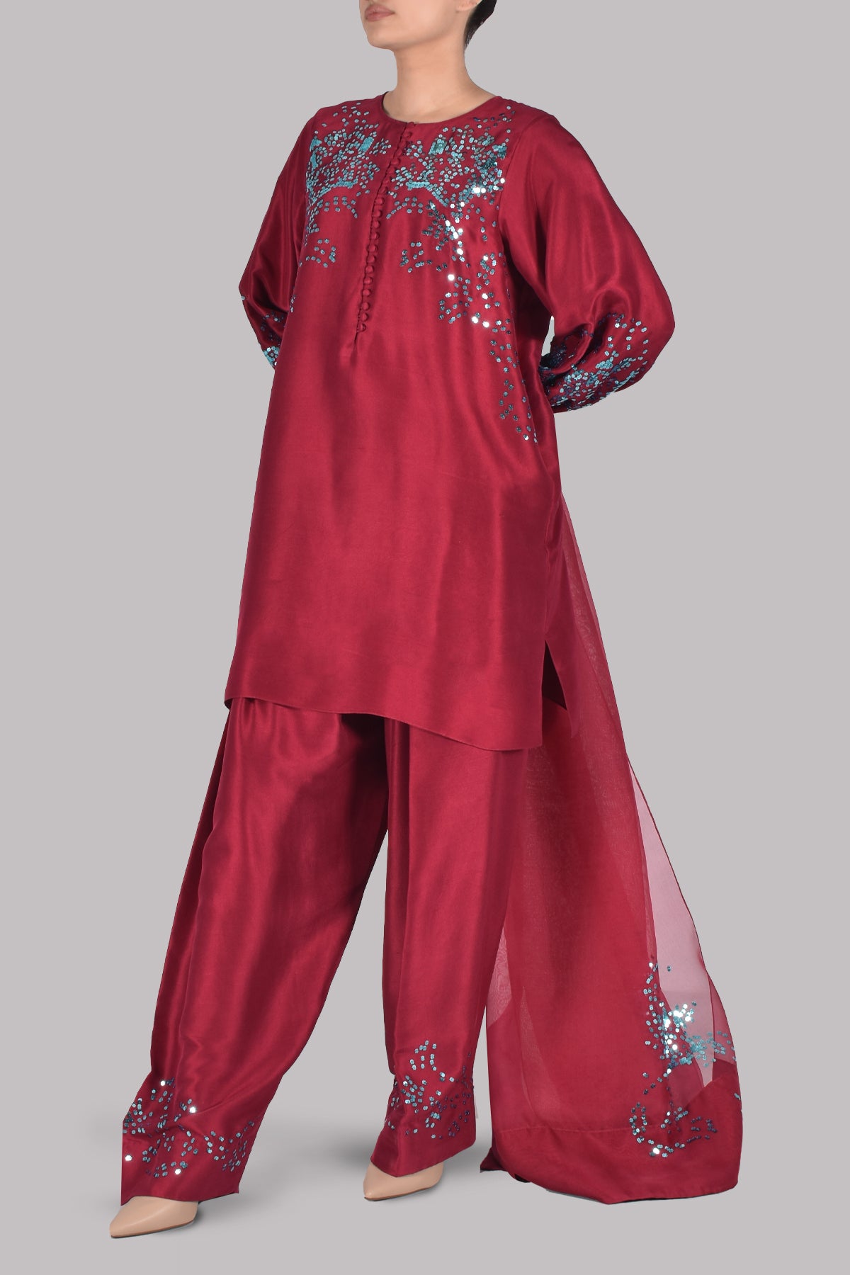 Chilli Pepper Embellished Raw Silk Set