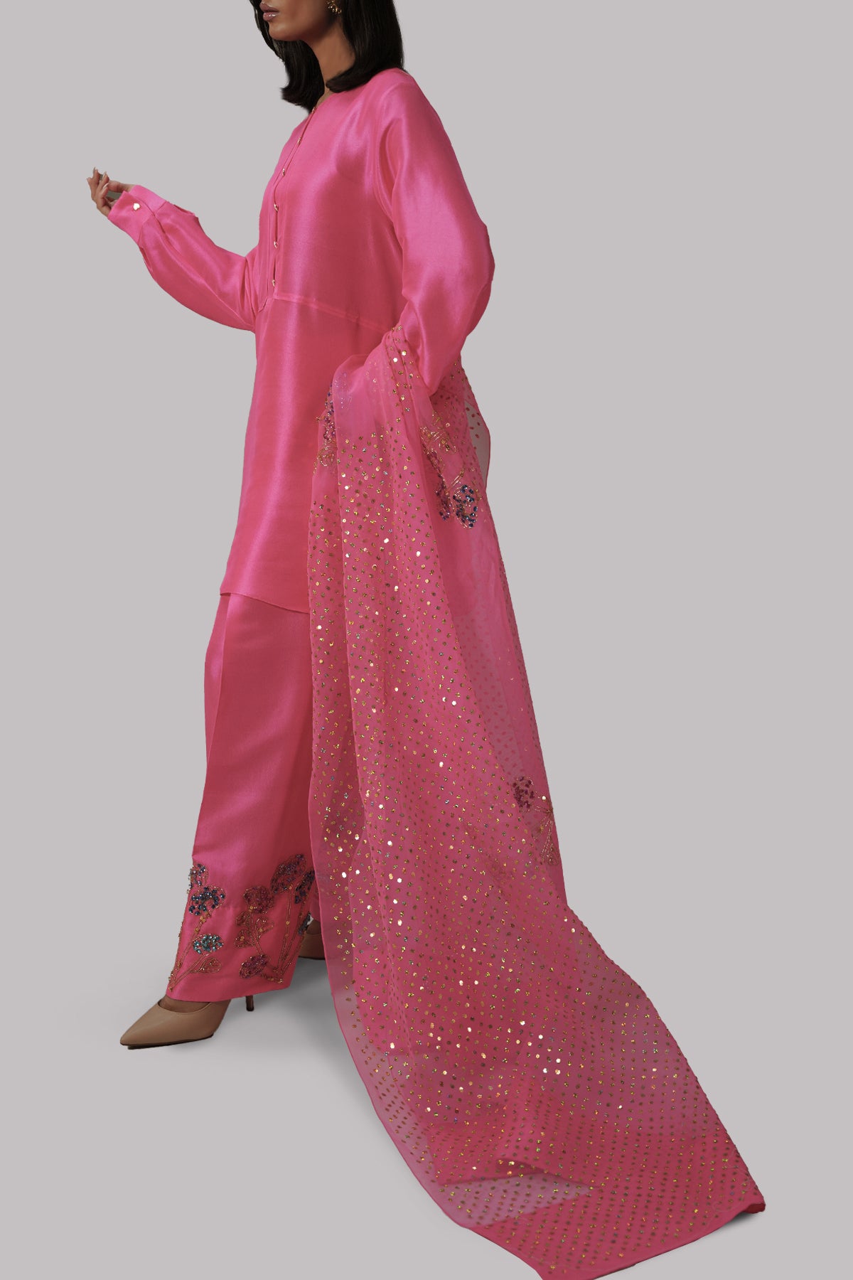 Fandango Pink Embellished Raw Silk Set