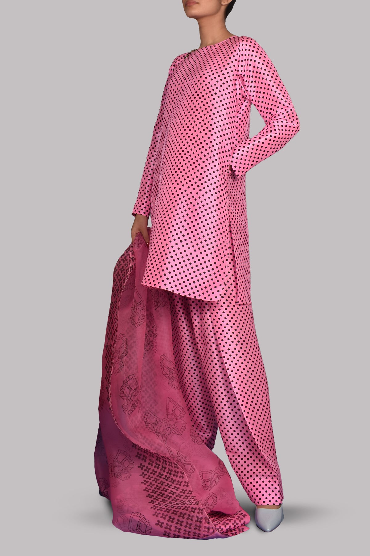 Sachet Pink Block Print Raw Silk Set