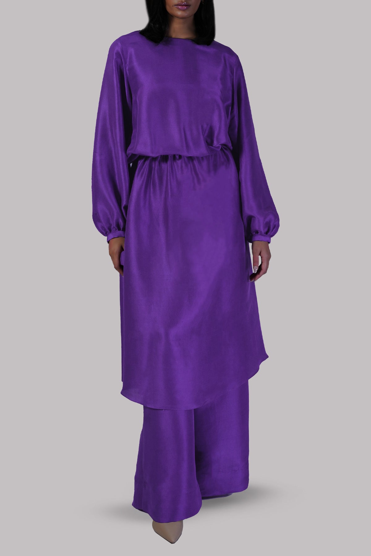 Prism Violet String-Tie Raw Silk Tunic Set