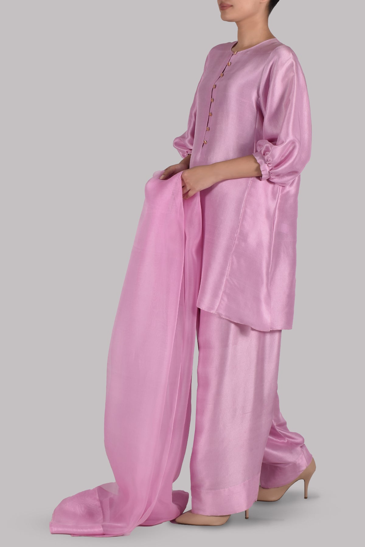 Lilac Chiffon Pink Raw Silk Set