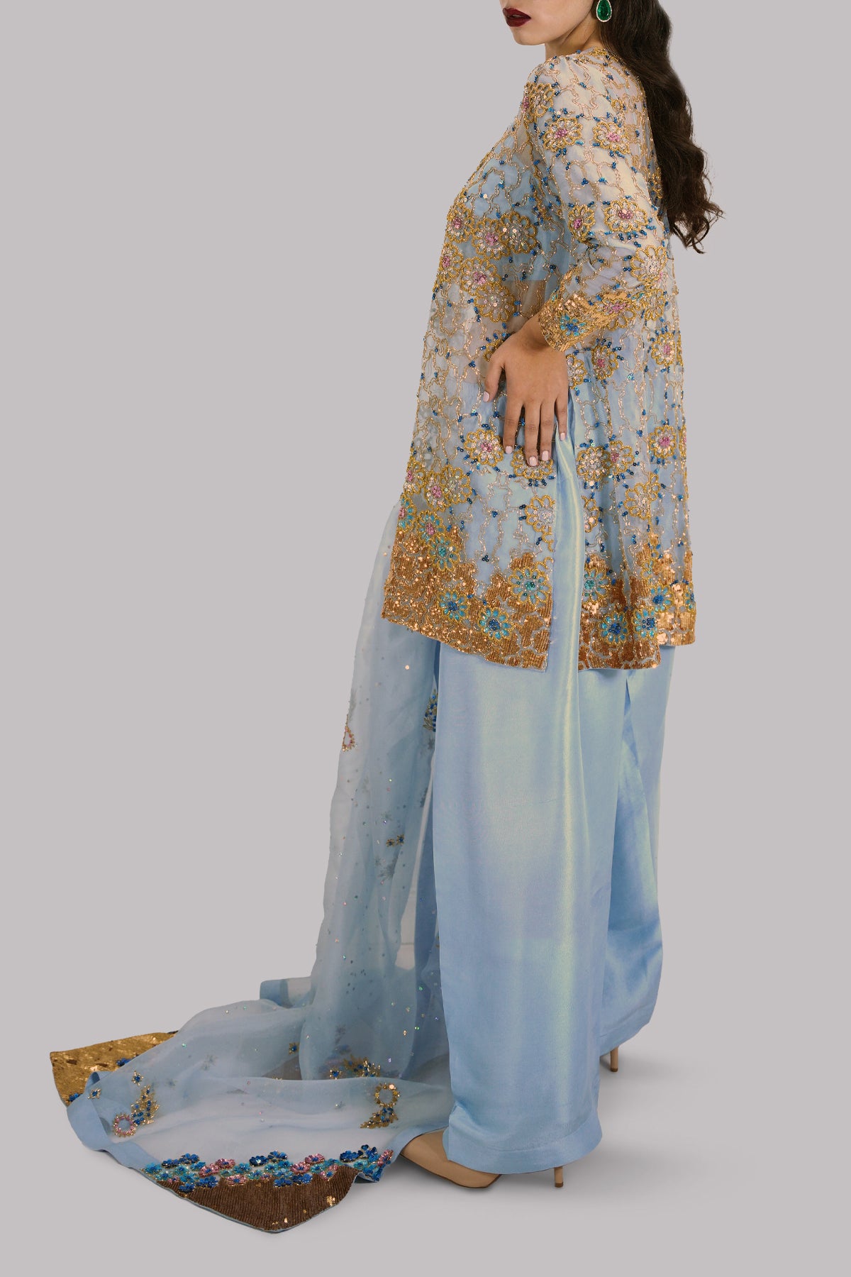 Cashmere Blue Embellished Organza Set