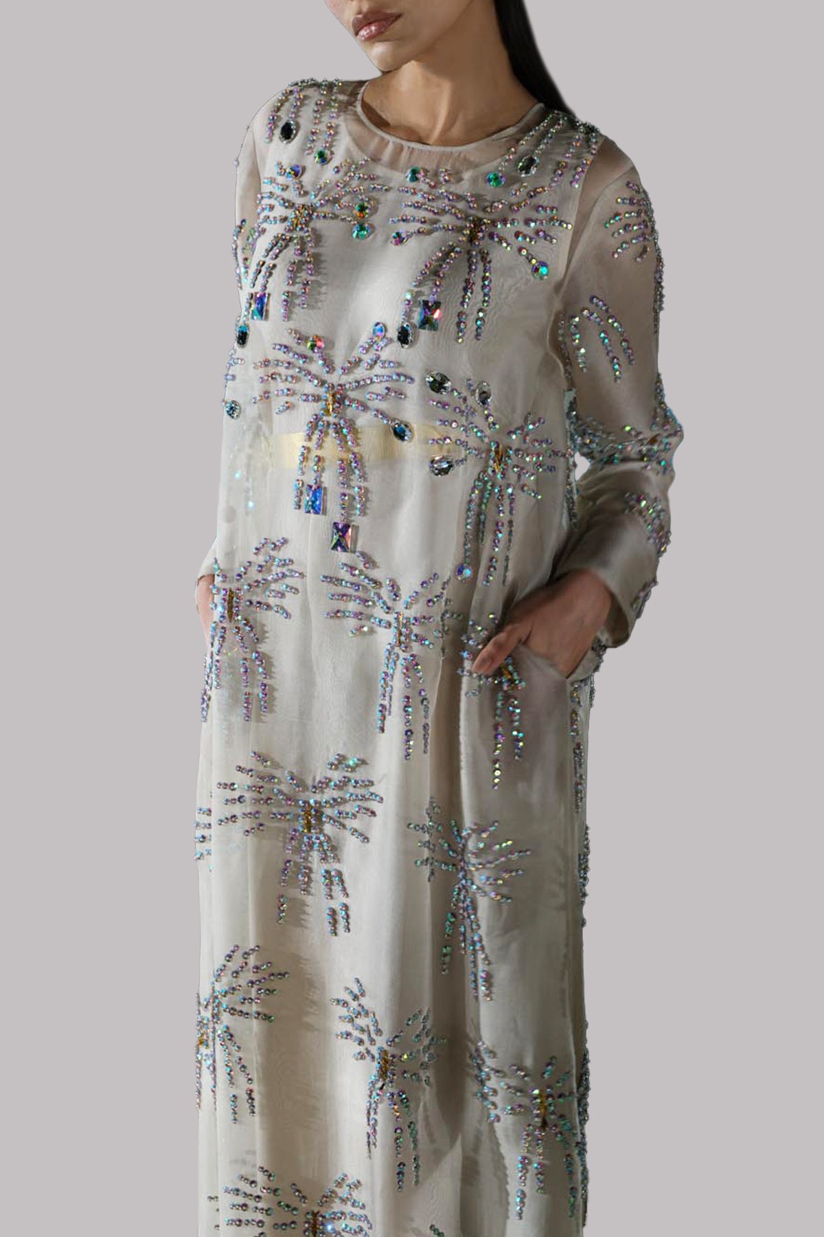 White Swan Embellished Organza Maxi