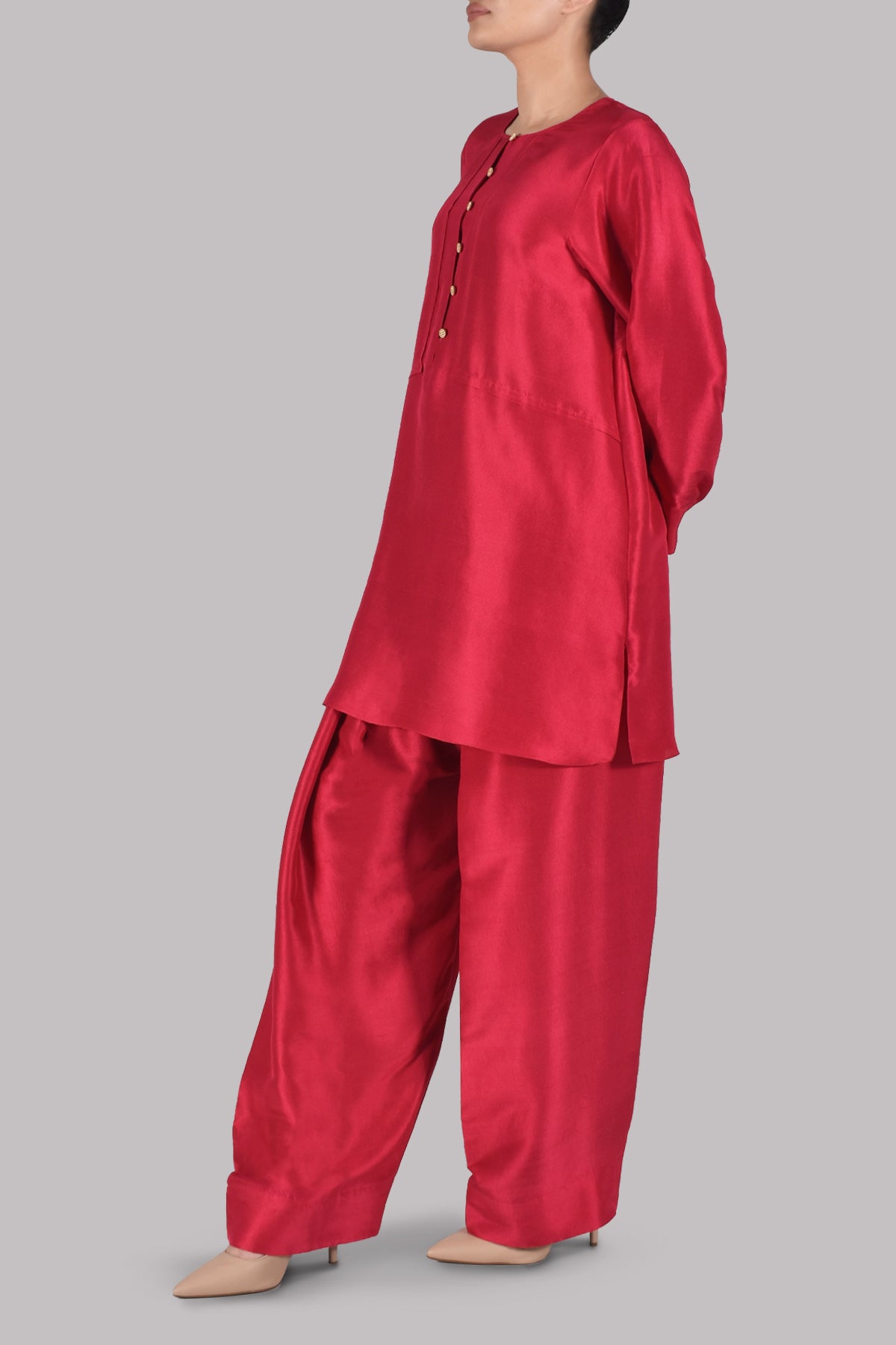 Tango Red Raw Silk Set