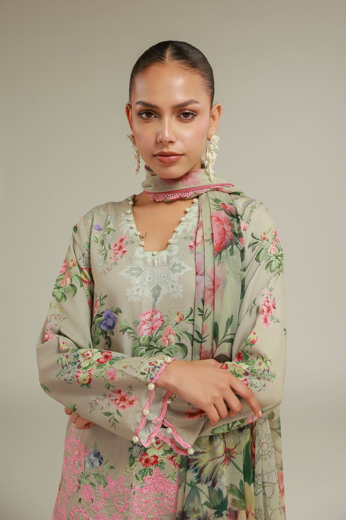 Floral V-Neck Kurta