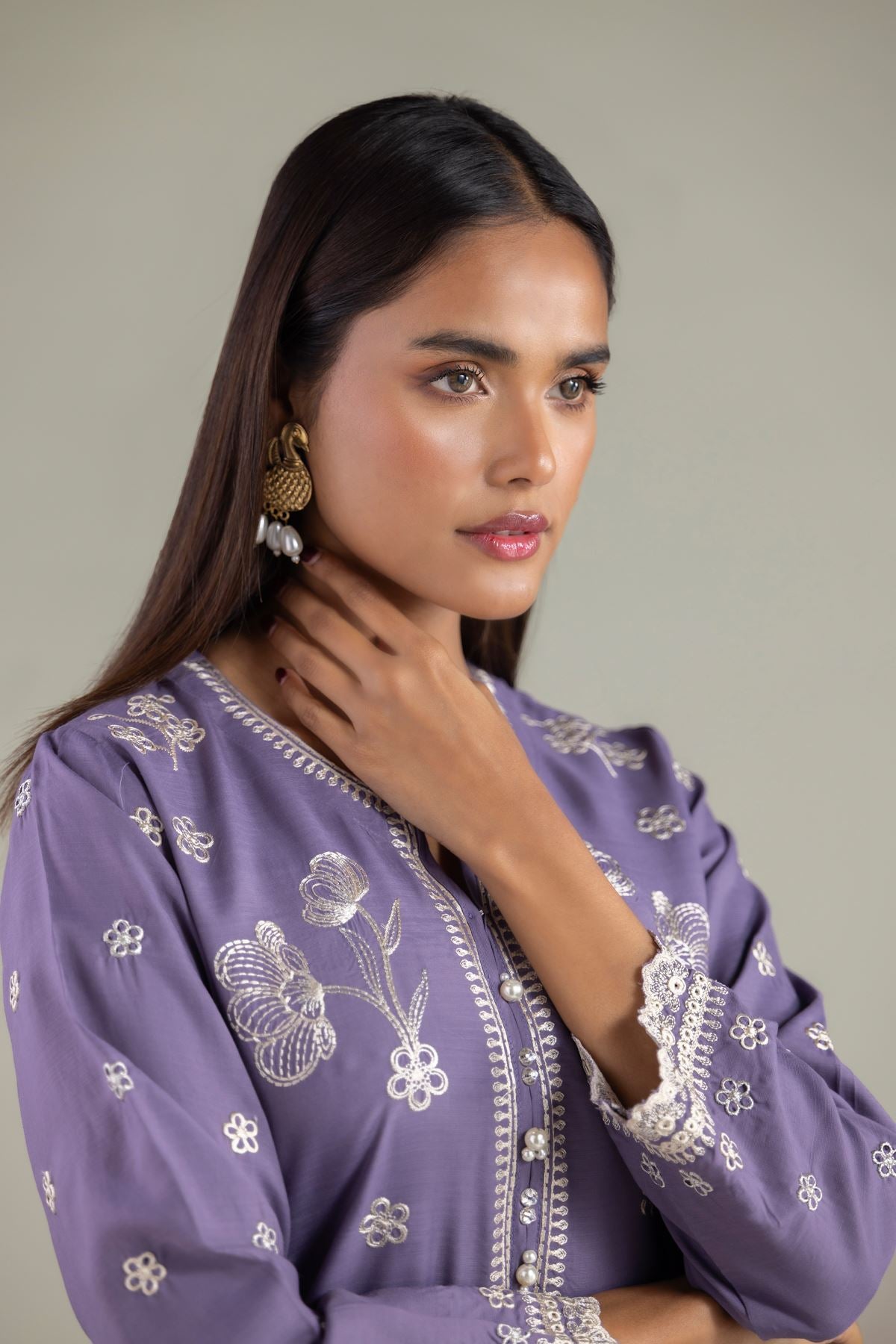 Floral V-Neck Kurta
