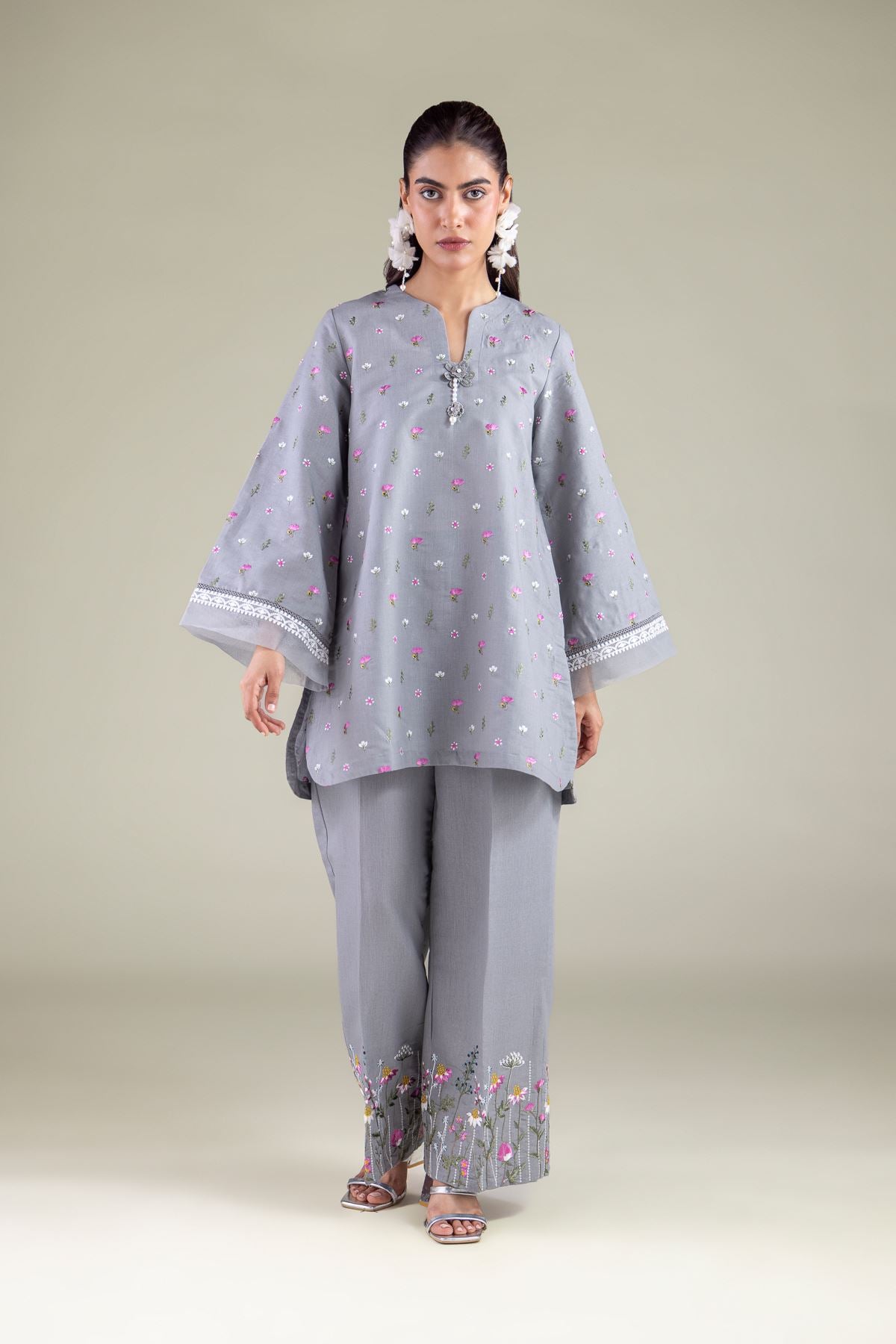 Floral V-Neck Kurta