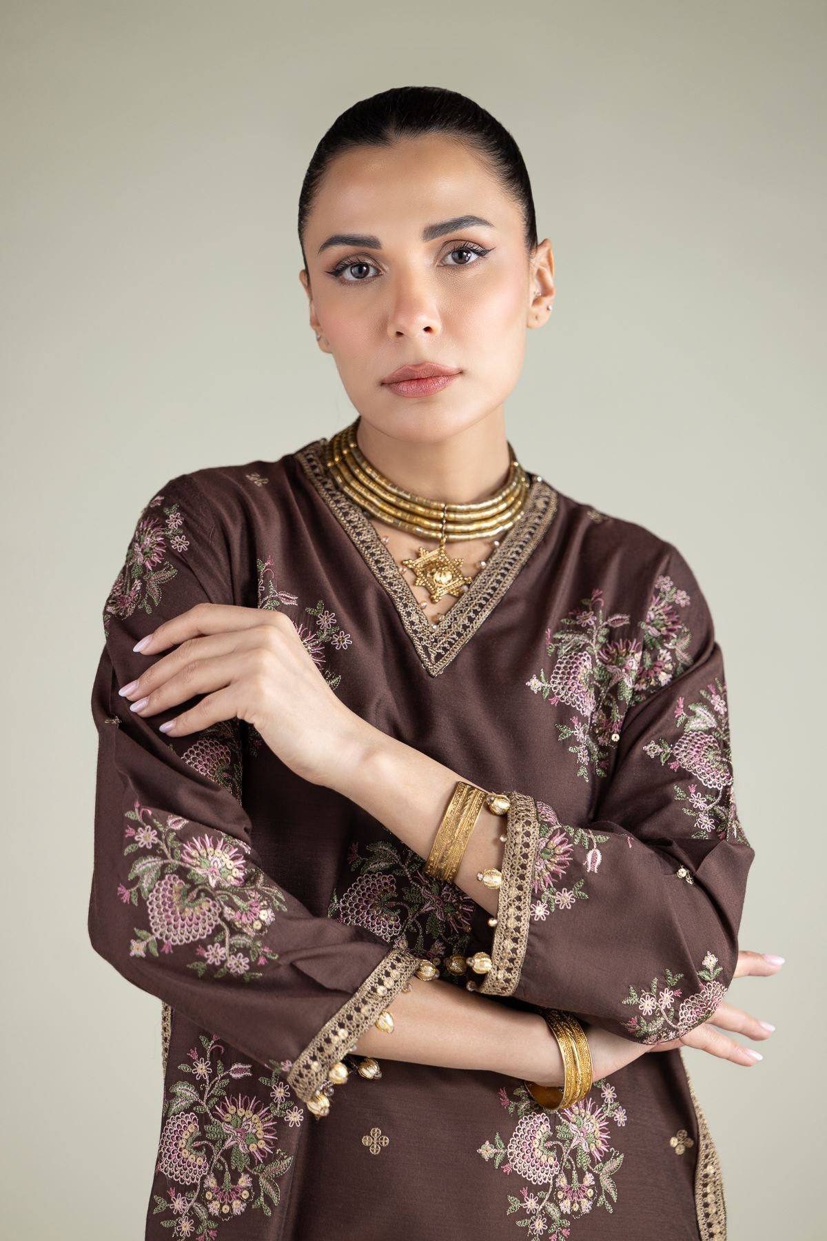 Floral V-Neck Kurta