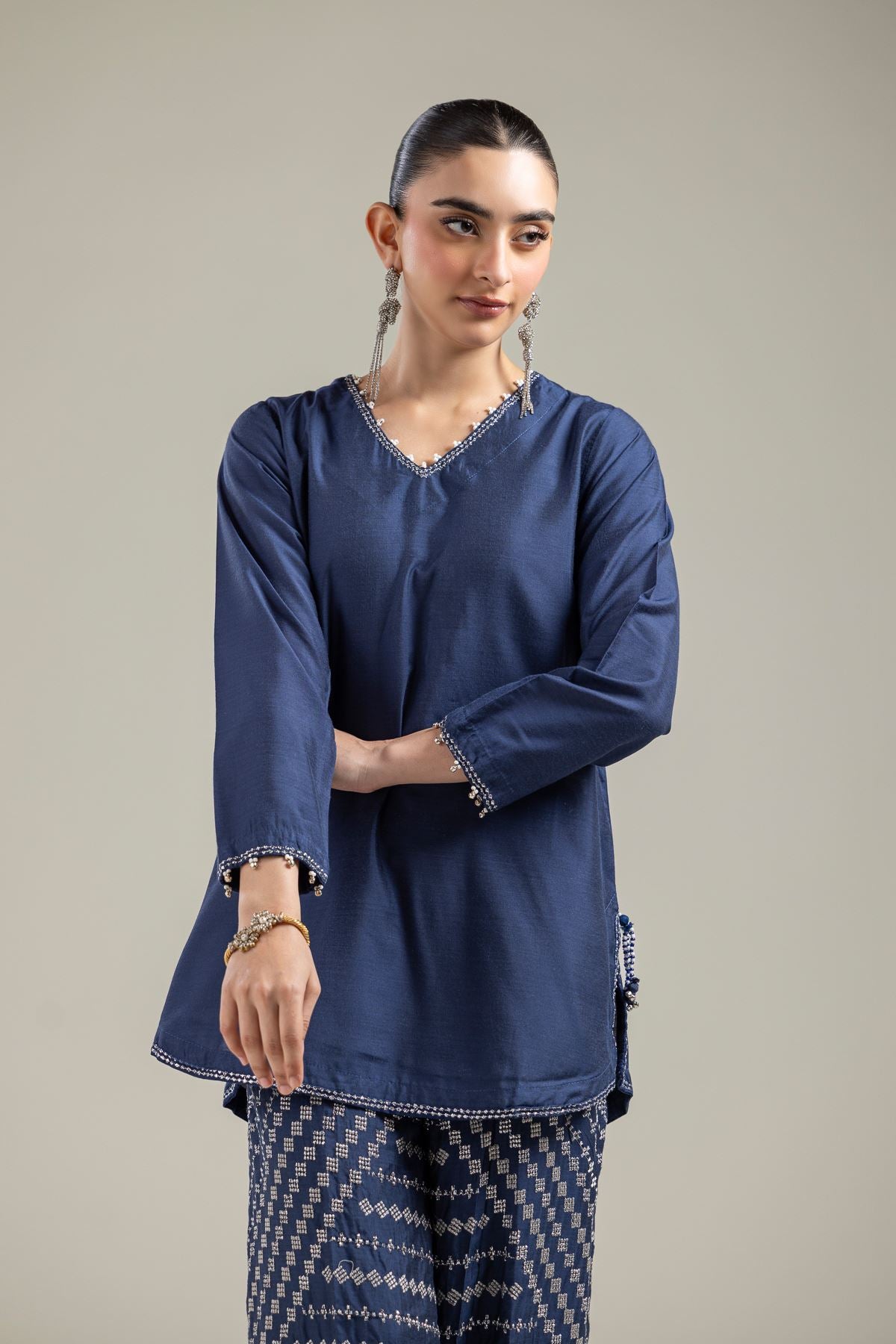 Navy V-Neck Kurta