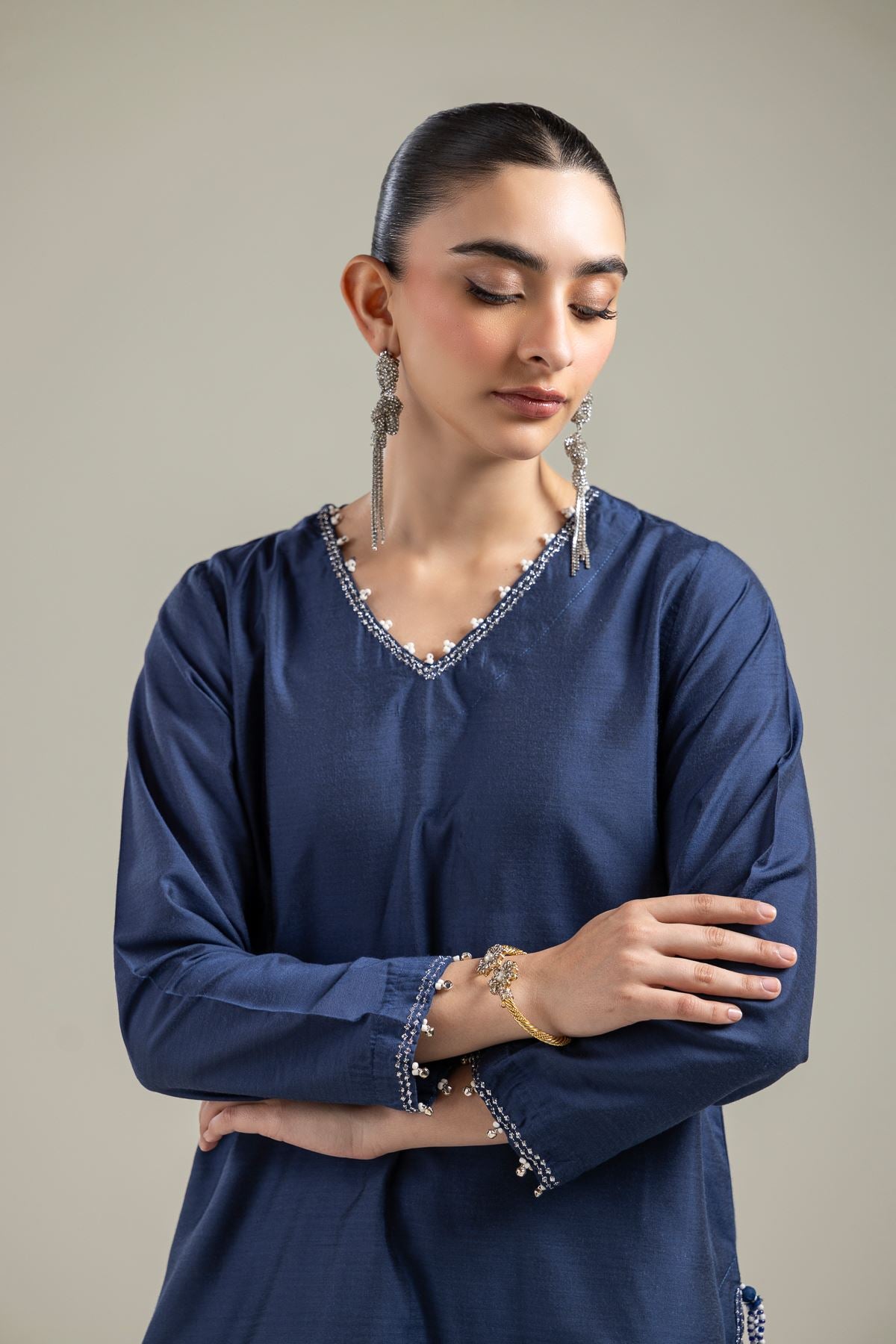 Navy V-Neck Kurta