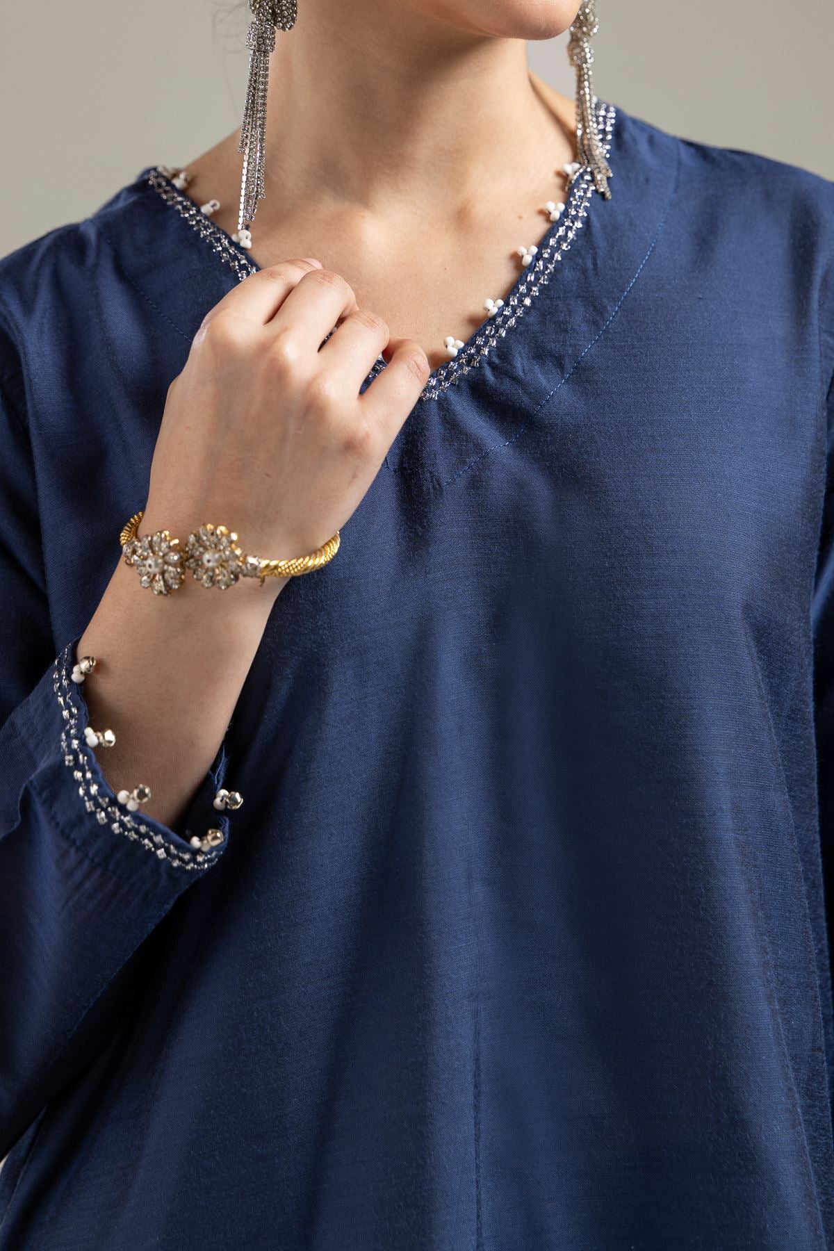 Navy V-Neck Kurta