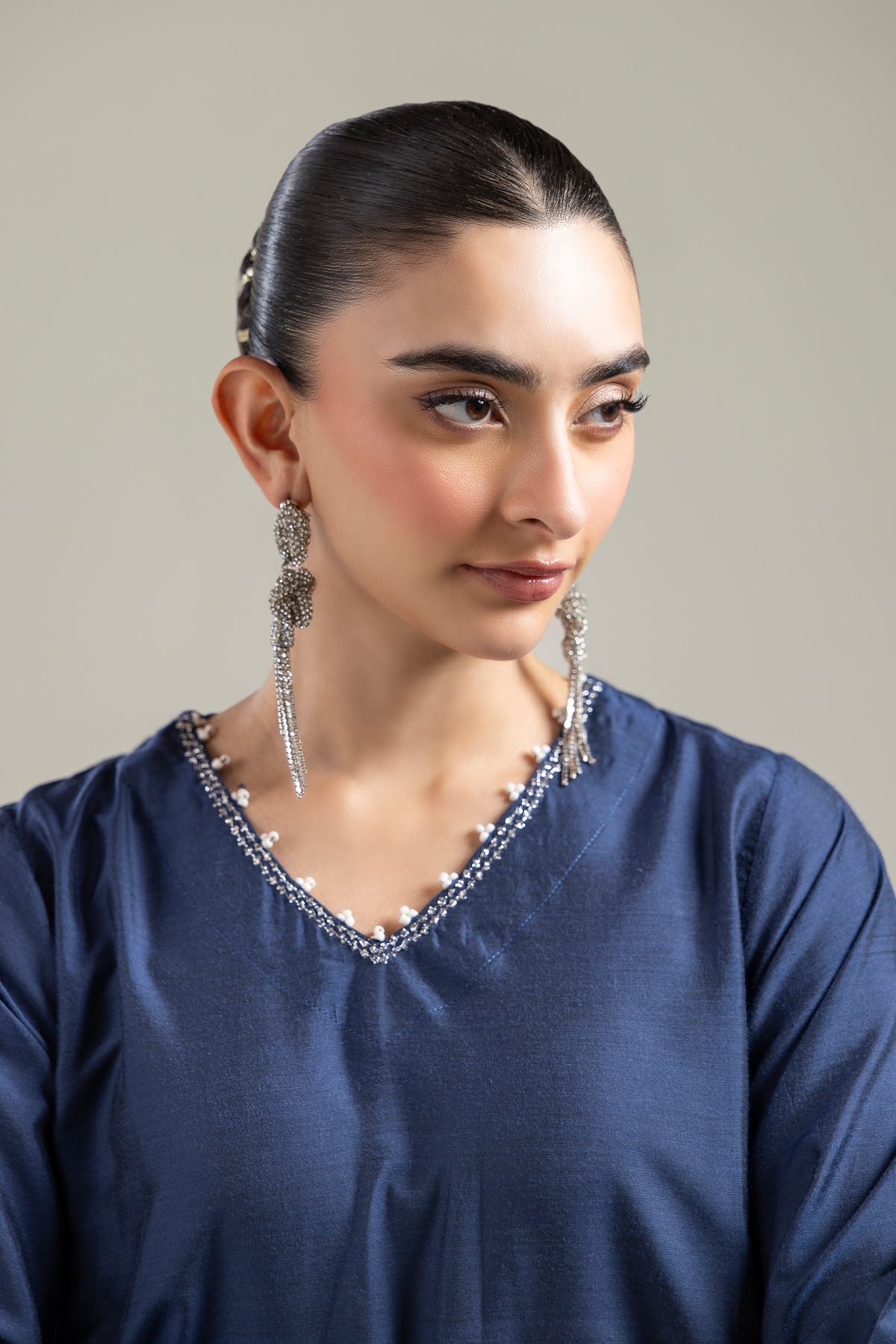 Navy V-Neck Kurta