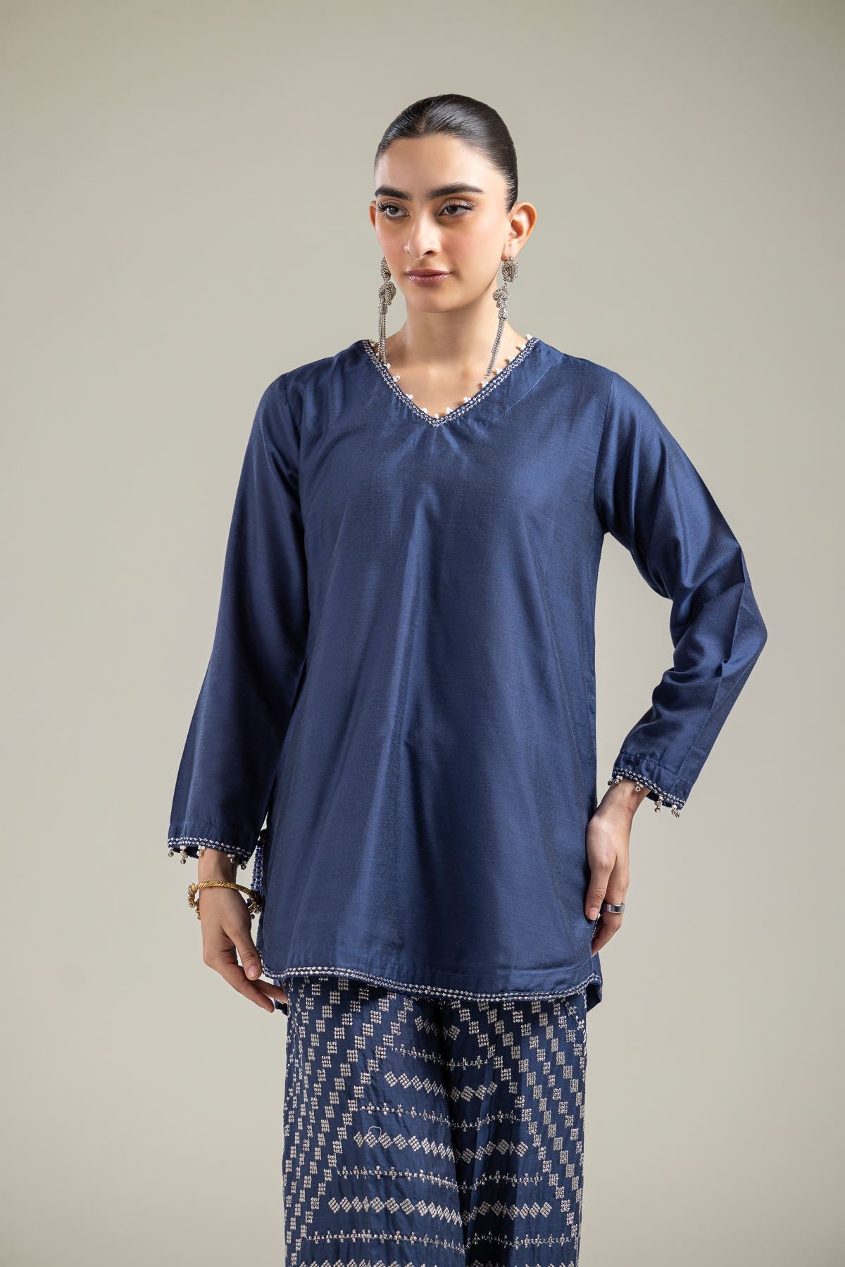 Navy V-Neck Kurta
