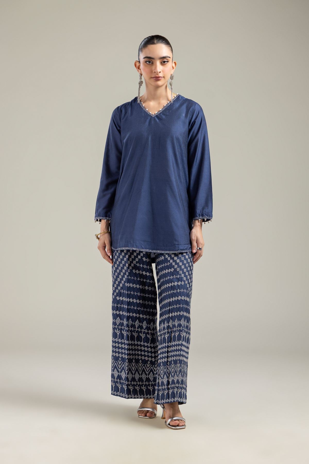 Navy V-Neck Kurta