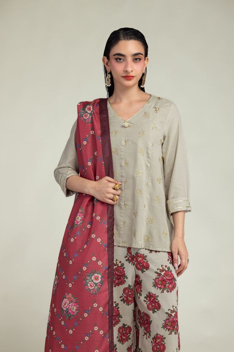 Beige V-Neck Kurta