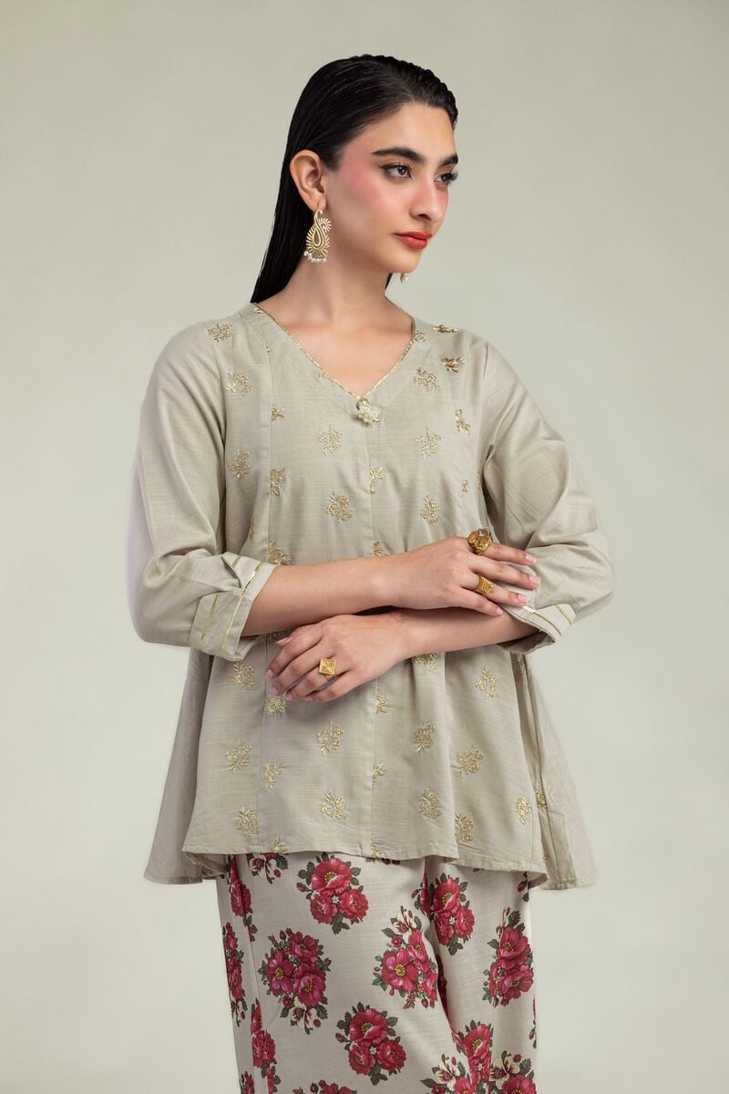 Beige V-Neck Kurta