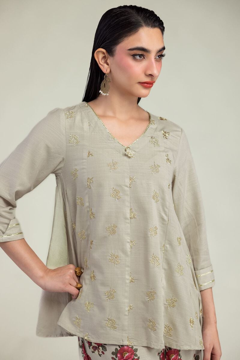 Beige V-Neck Kurta
