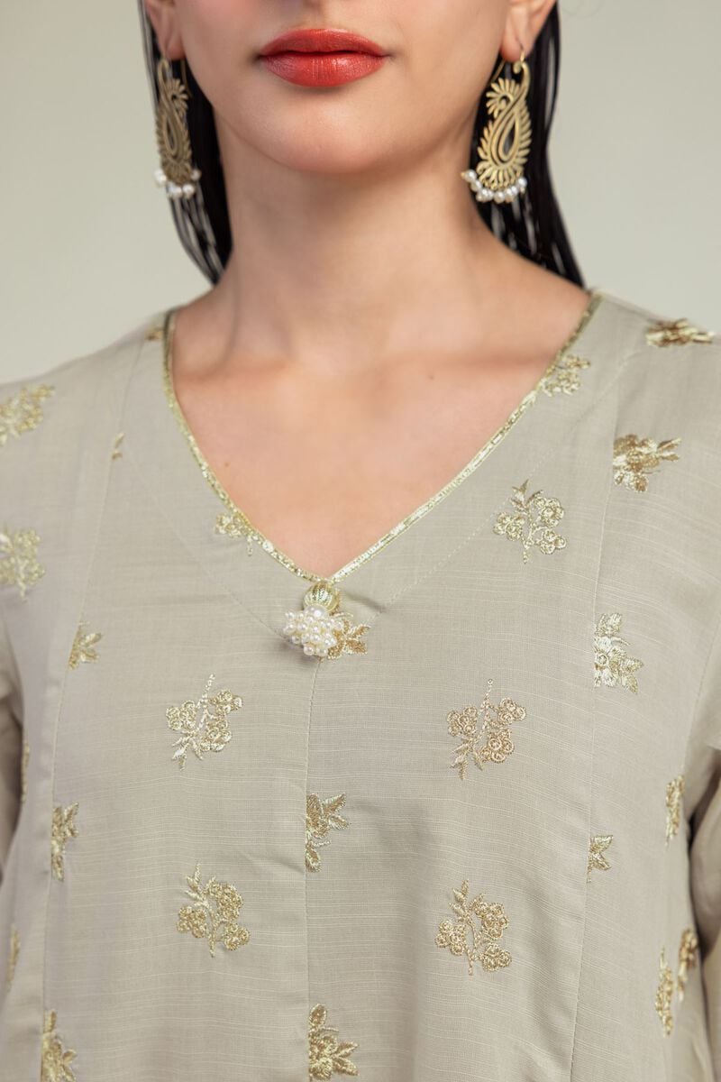 Beige V-Neck Kurta