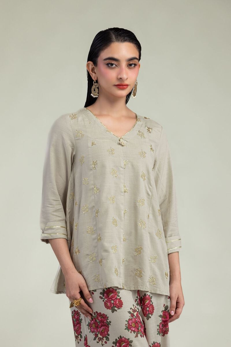 Beige V-Neck Kurta