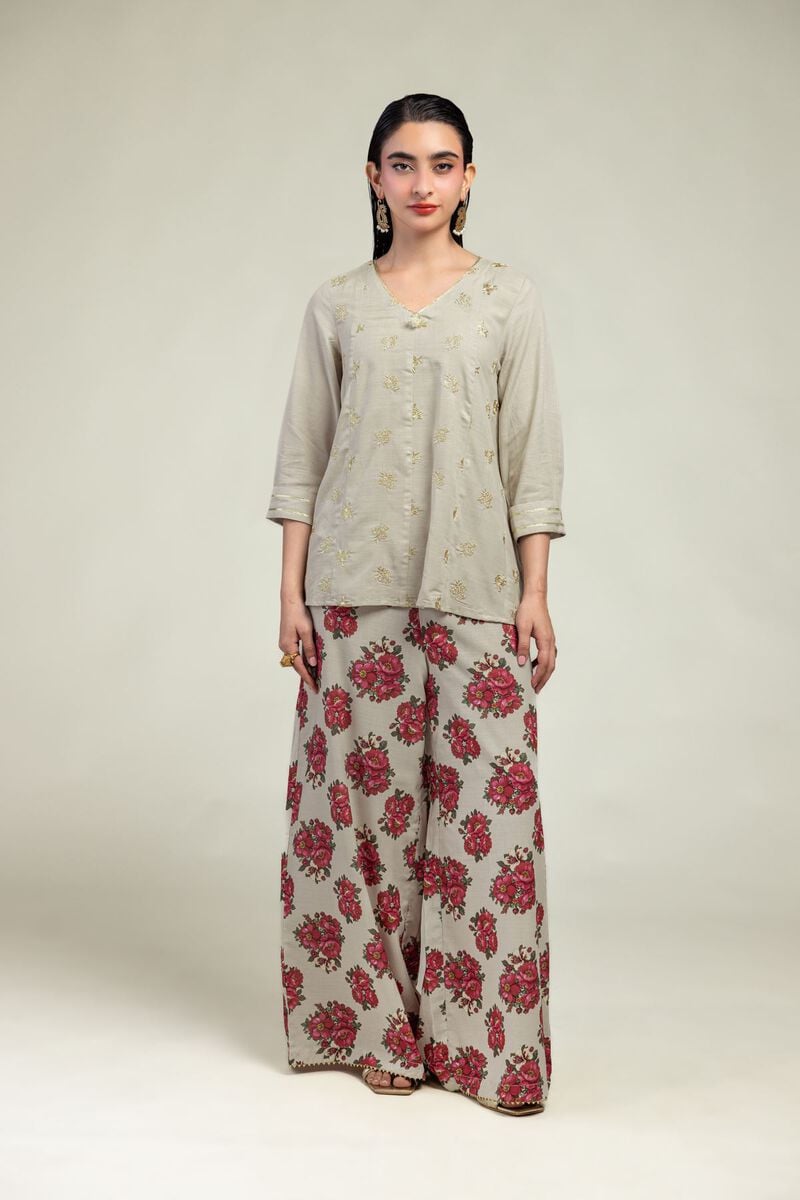 Beige V-Neck Kurta