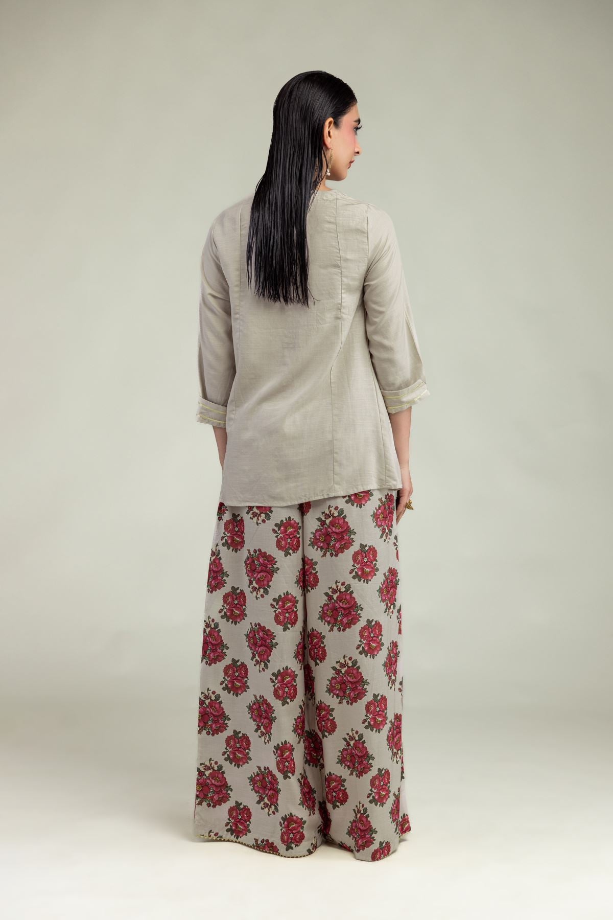 Beige V-Neck Kurta