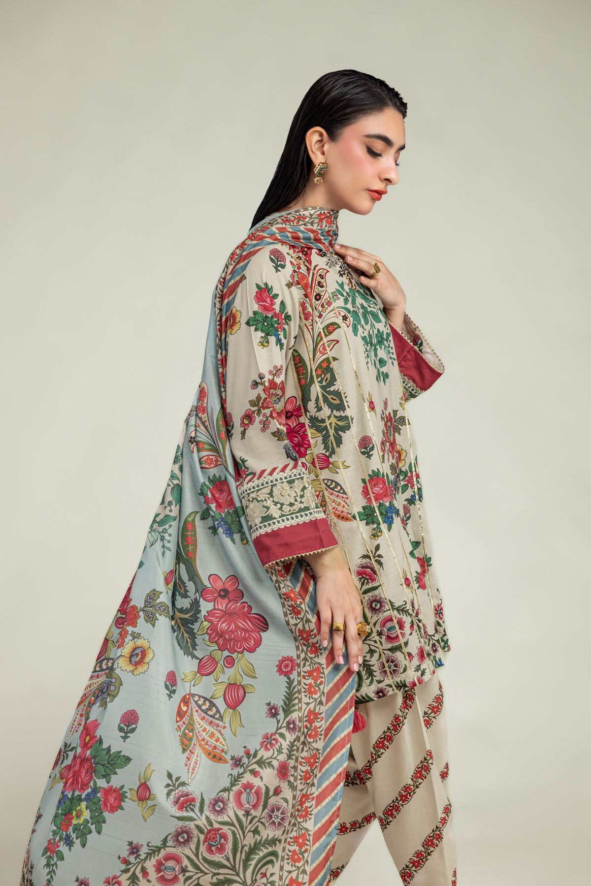Floral Beige Dupatta