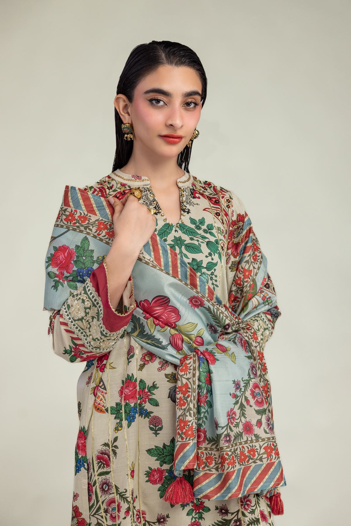 Floral Beige Dupatta