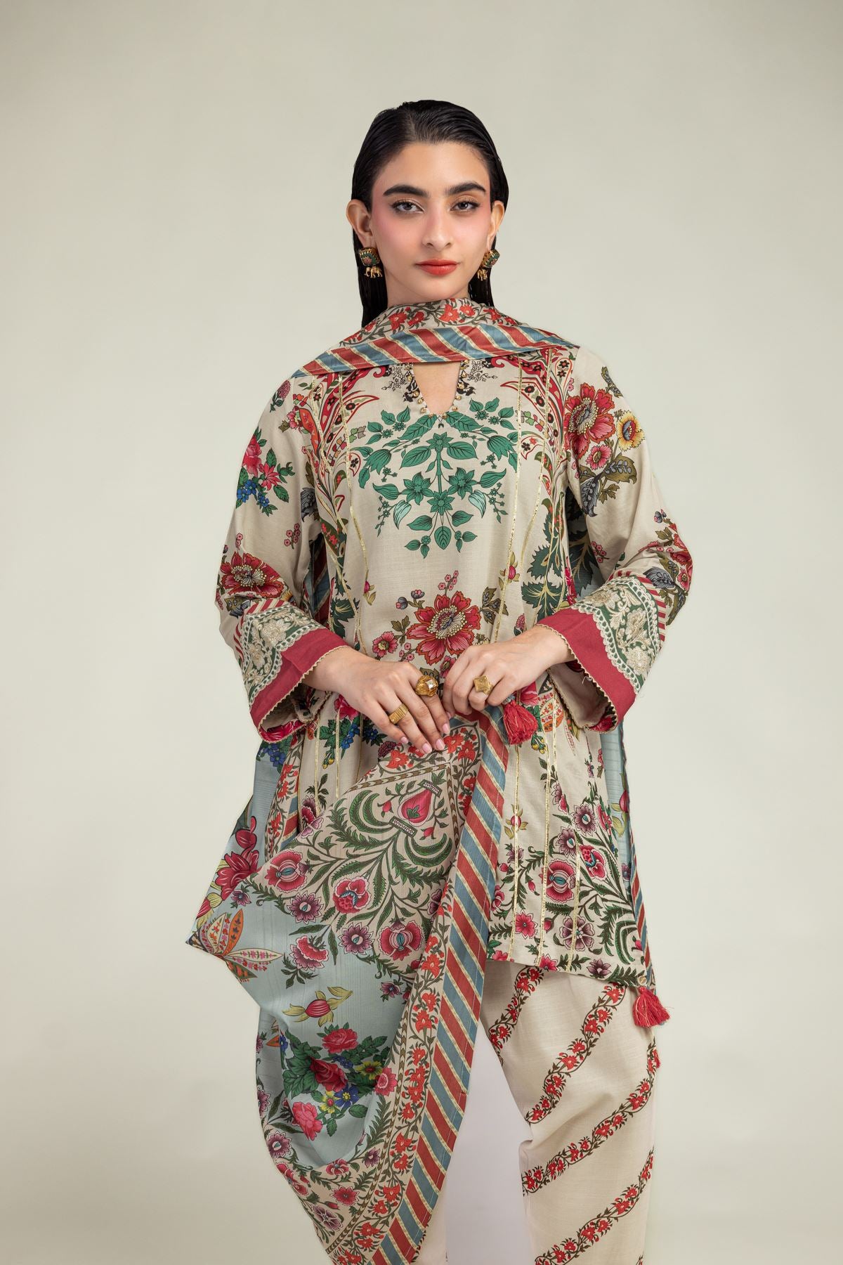 Floral Beige Dupatta
