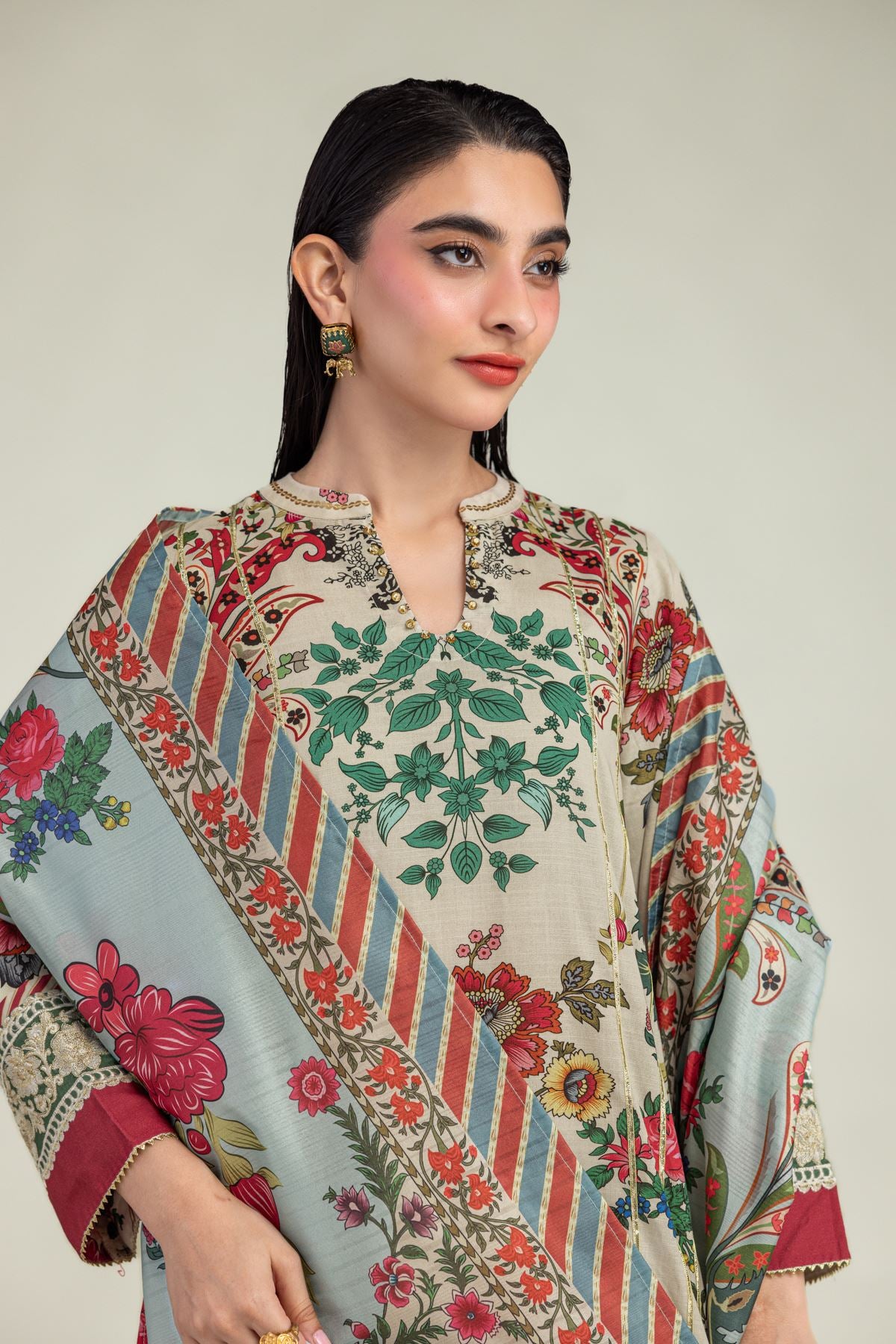 Floral Beige Dupatta