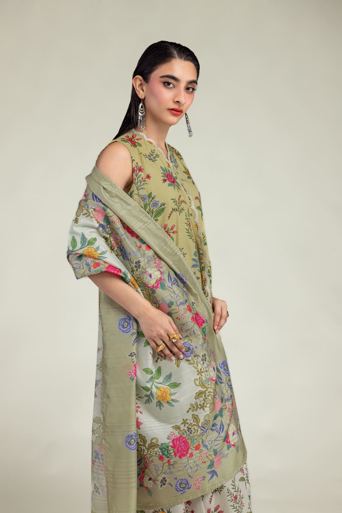 Floral Beige Dupatta