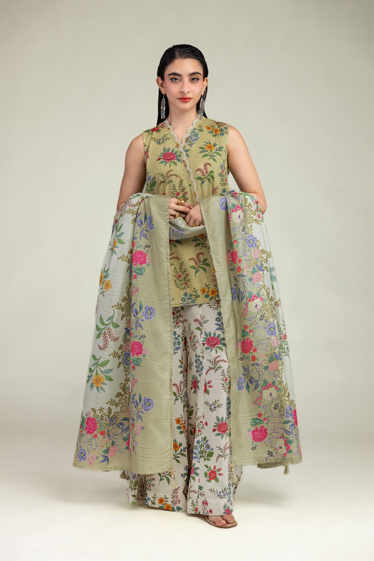 Floral Beige Dupatta