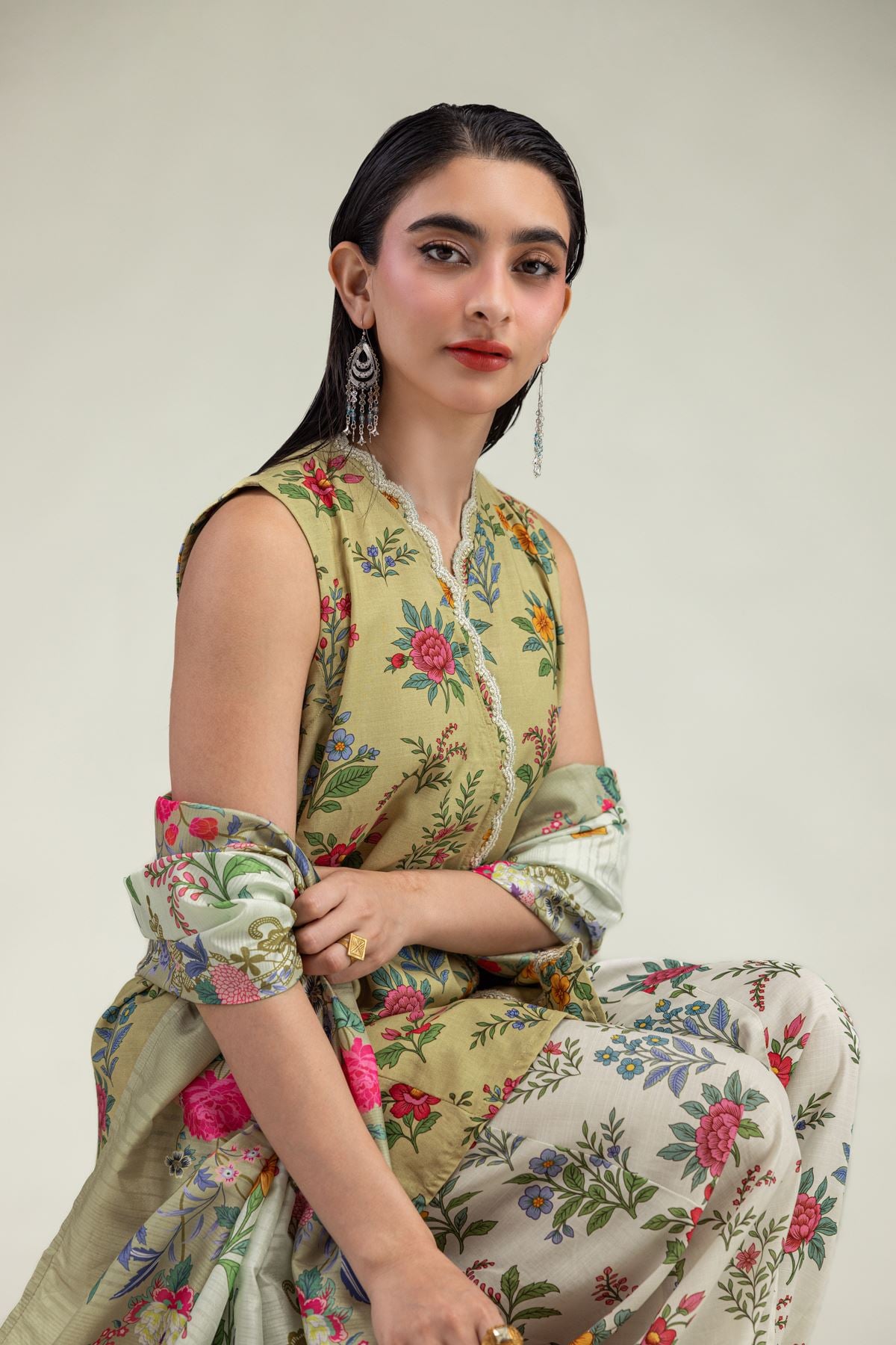 Floral Beige Dupatta