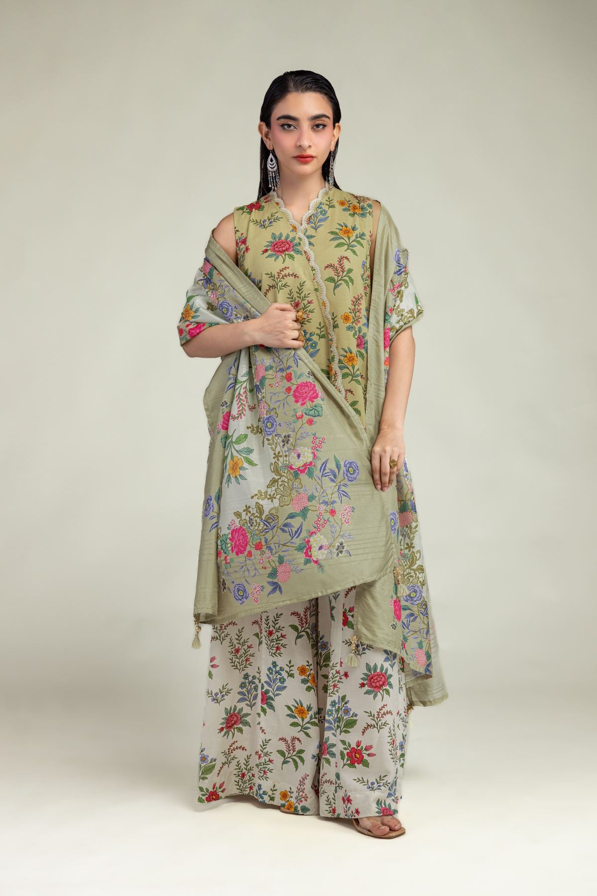 Floral Beige Dupatta