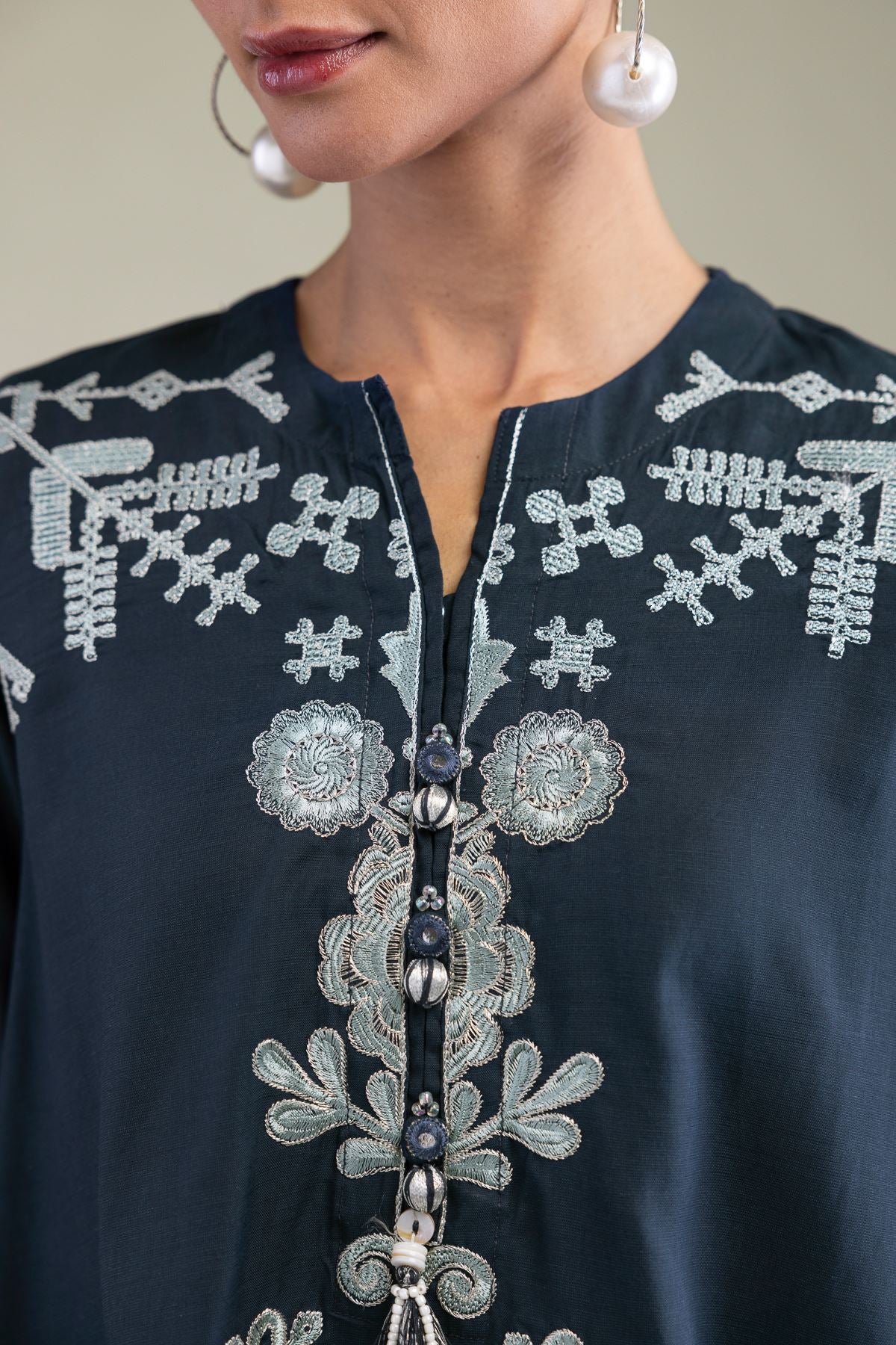 Floral Navy Kurta