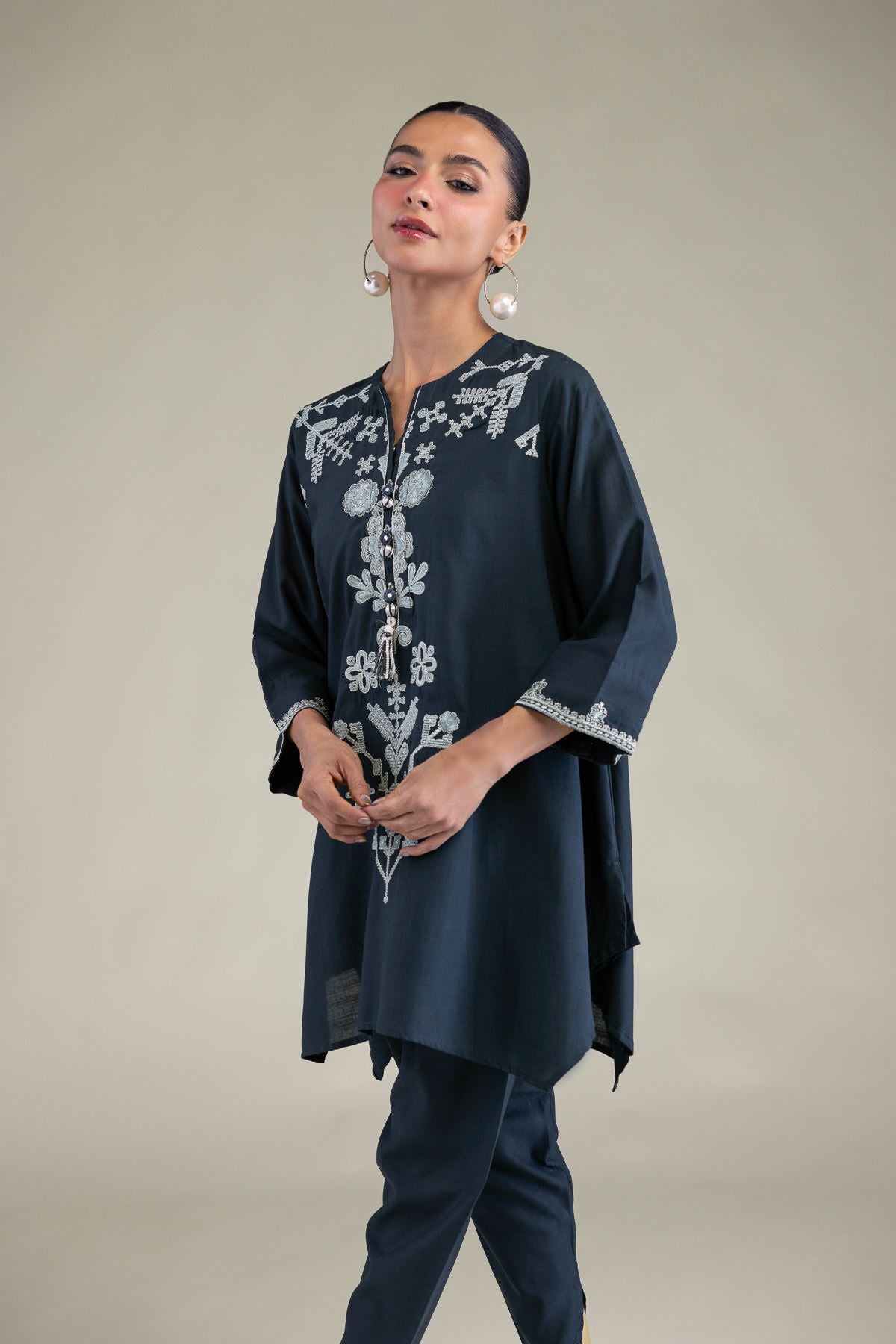 Floral Navy Kurta
