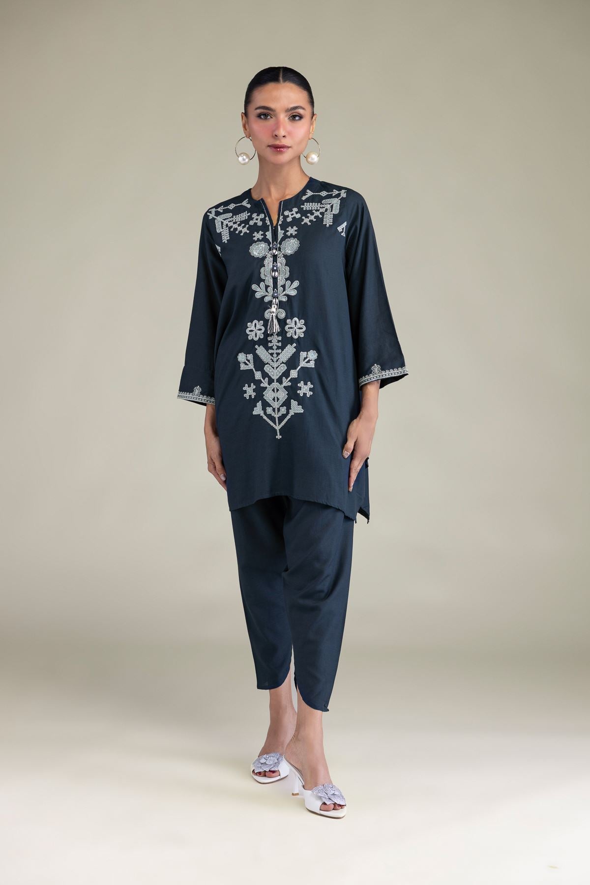 Floral Navy Kurta