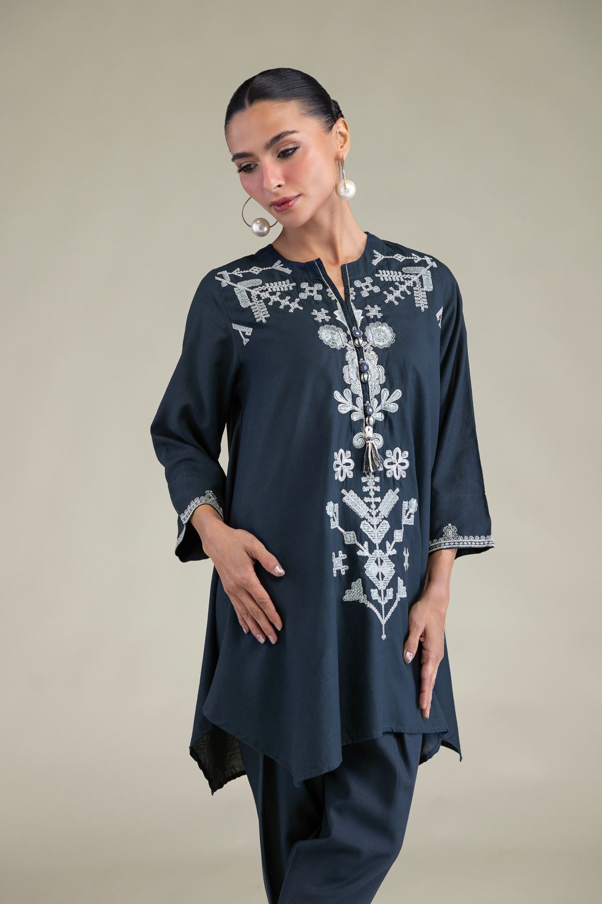 Floral Navy Kurta