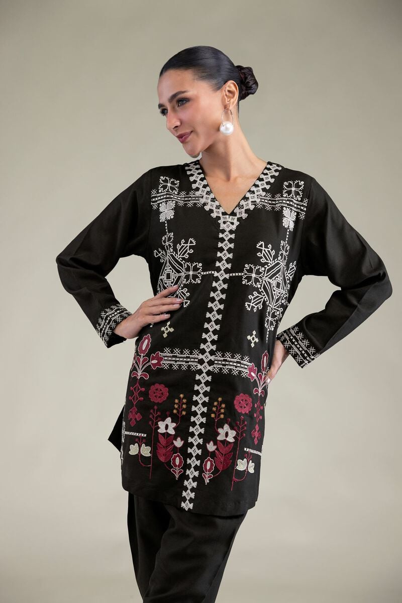 Black Floral Kurta