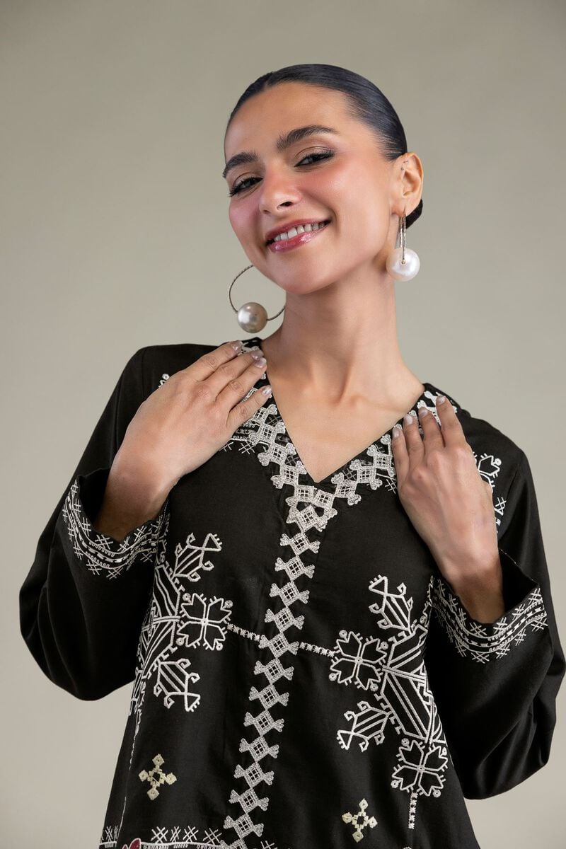 Black Floral Kurta