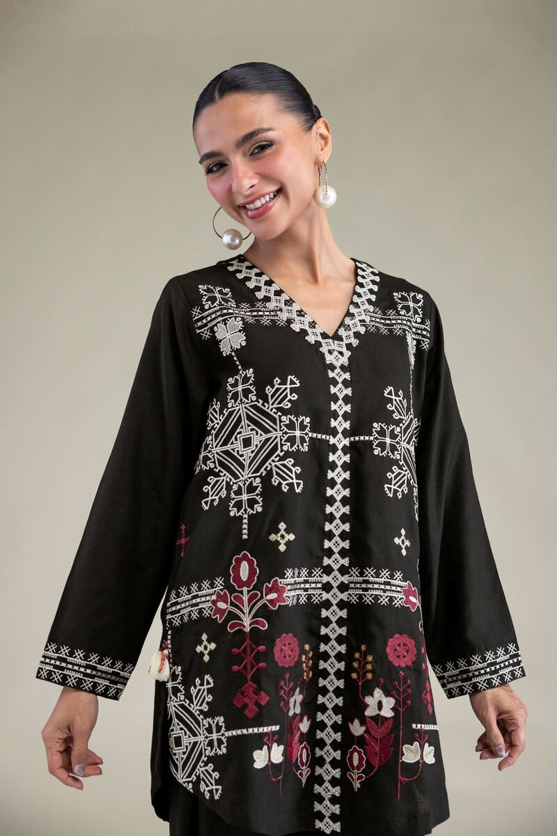 Black Floral Kurta