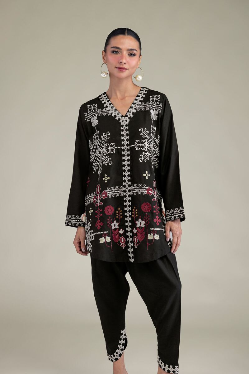 Black Floral Kurta