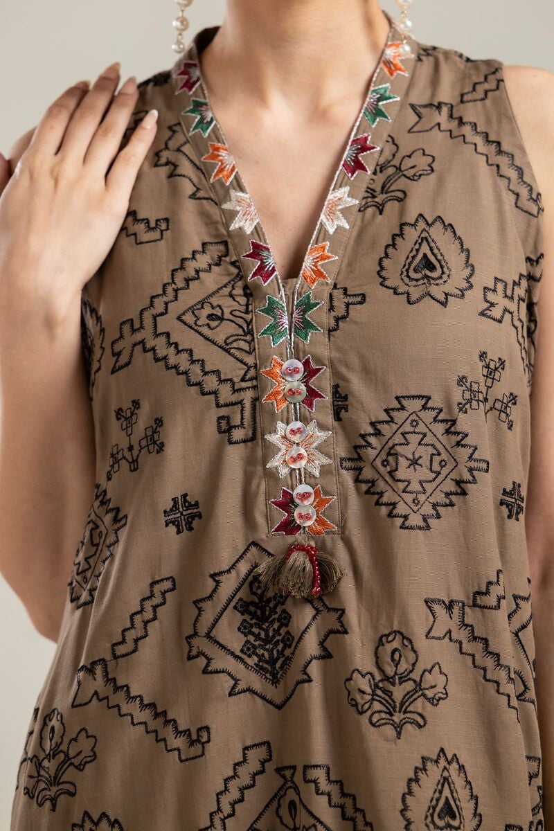 Brown Sleeveless Kurta