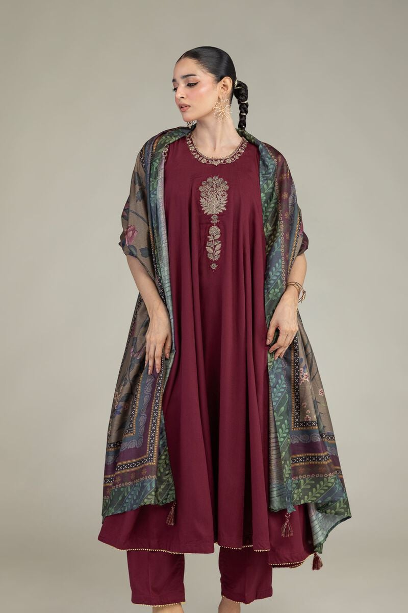 Maroon Silk Kurta