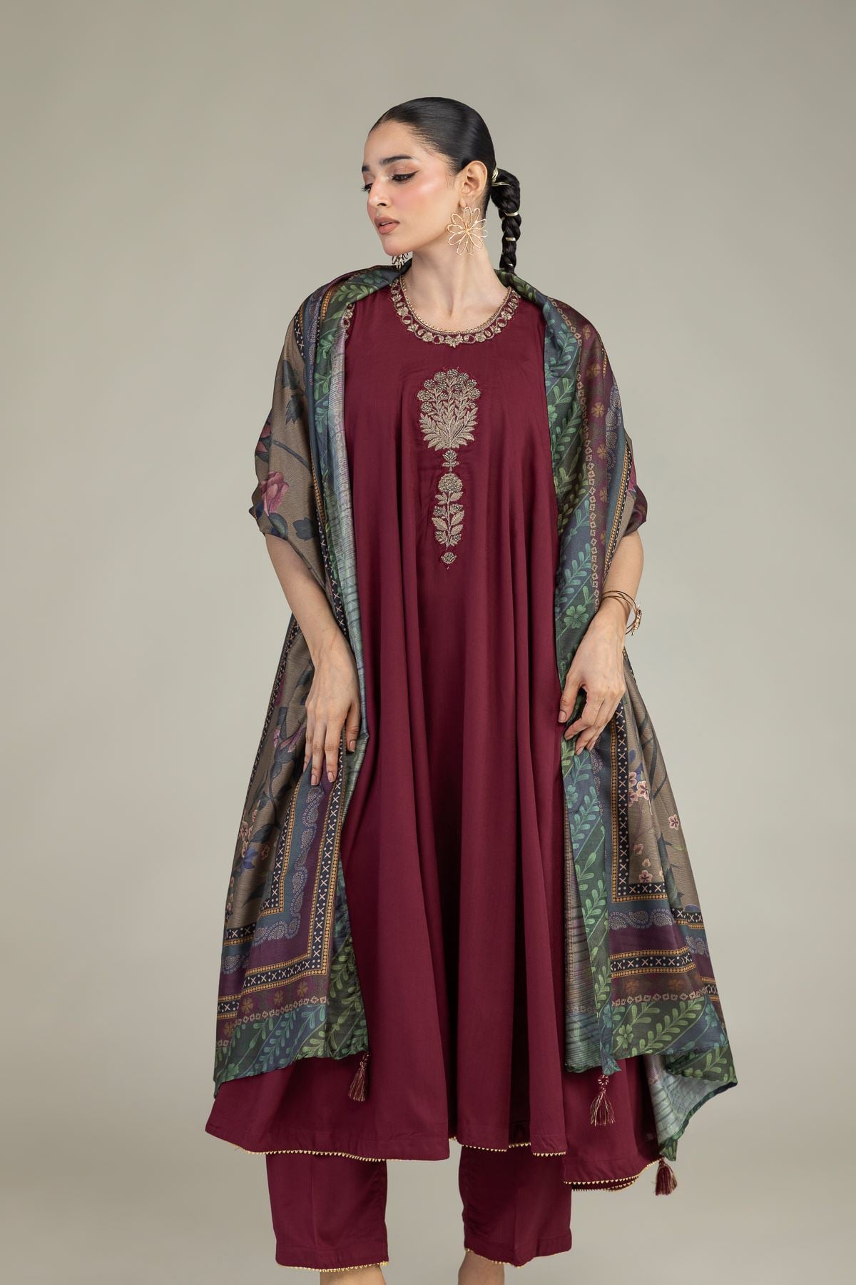 Maroon Silk Kurta