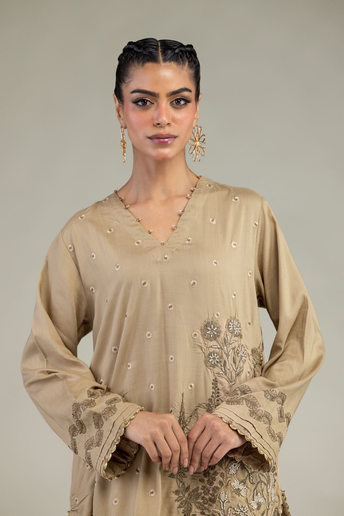 Floral V-Neck Kurta
